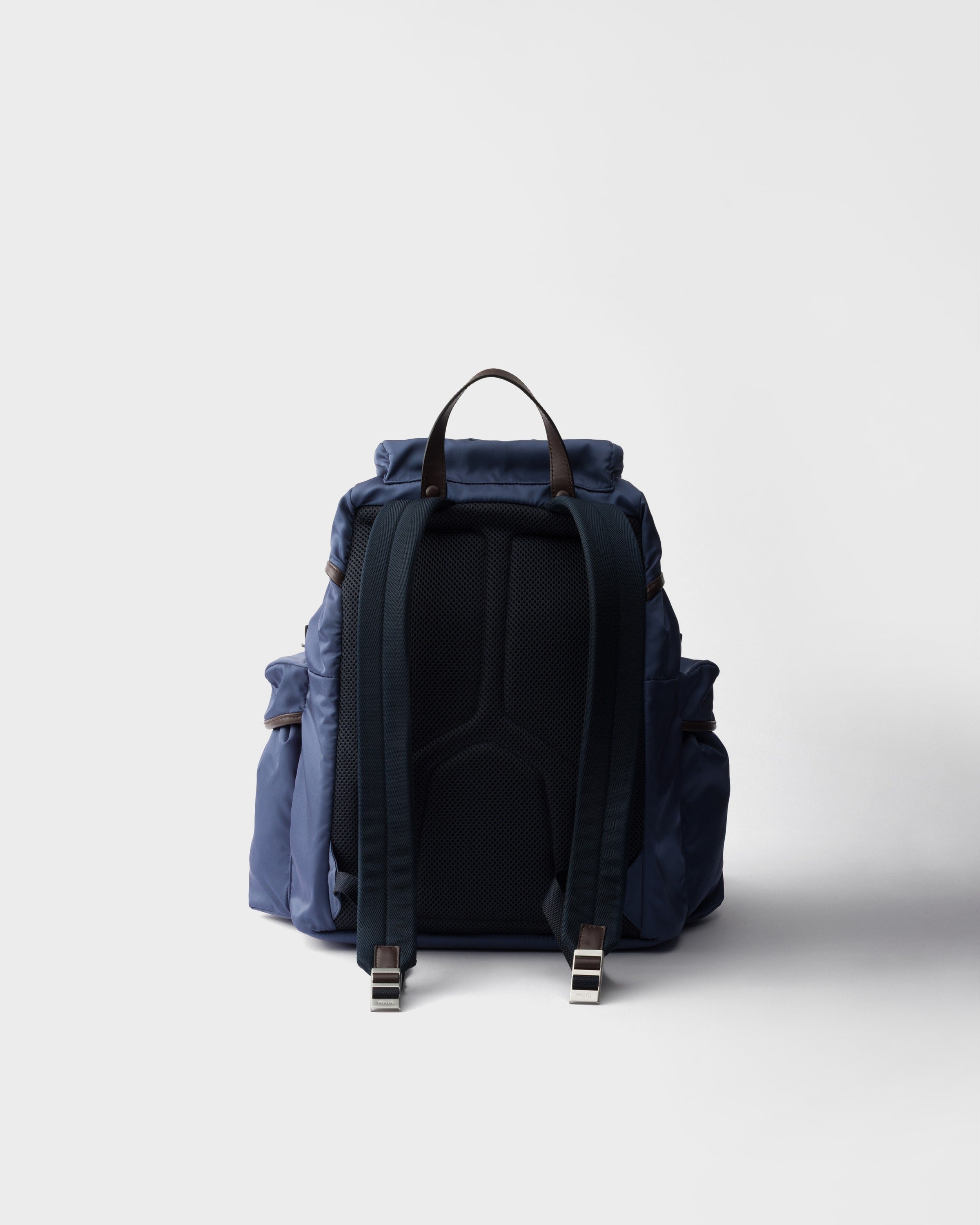 Re-Nylon and leather backpack Aviation Blue