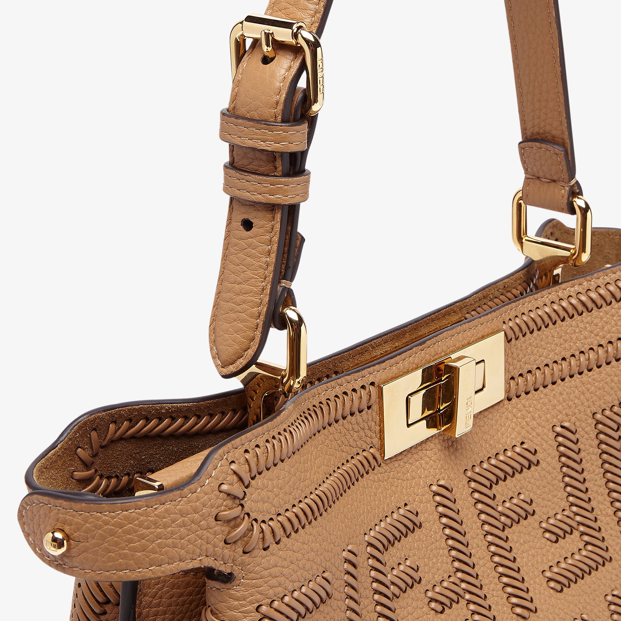 Peekaboo Soft Medium Cappuccino-colored leather bag with FF interlacing