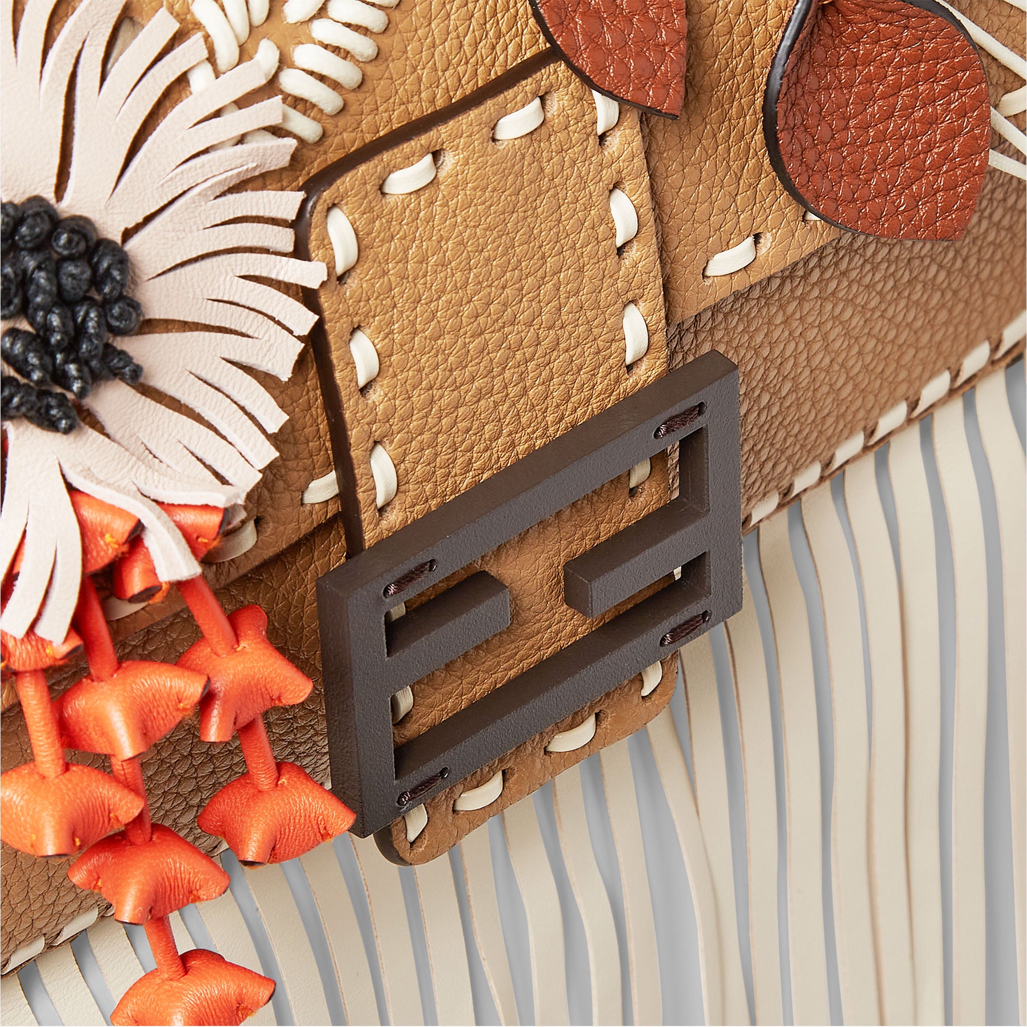 Baguette Cappuccino-colored Selleria bag with floral motifs and 612 hand-sewn stitches