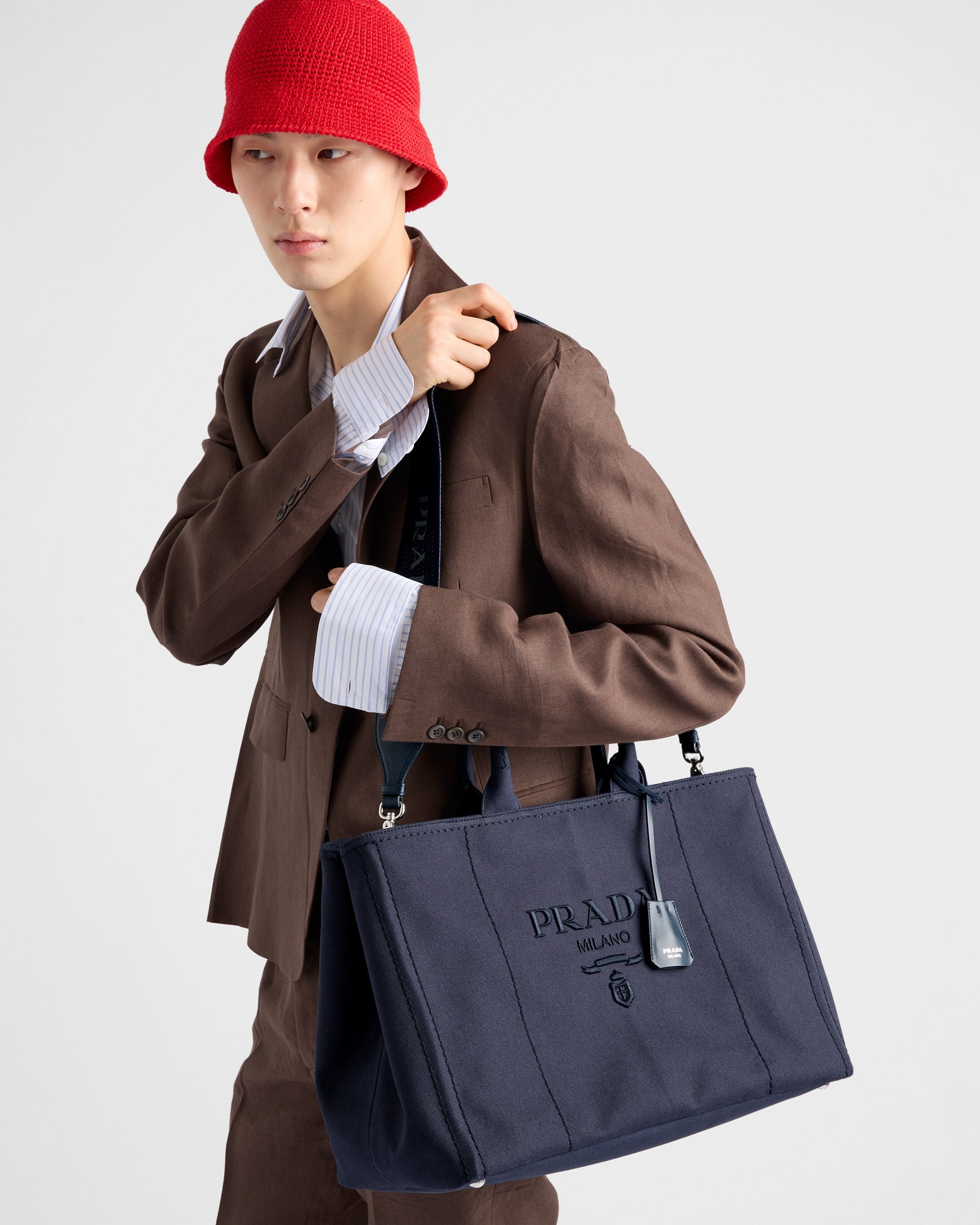 Prada Jardinière extra large cotton canvas tote bag Baltic Blue