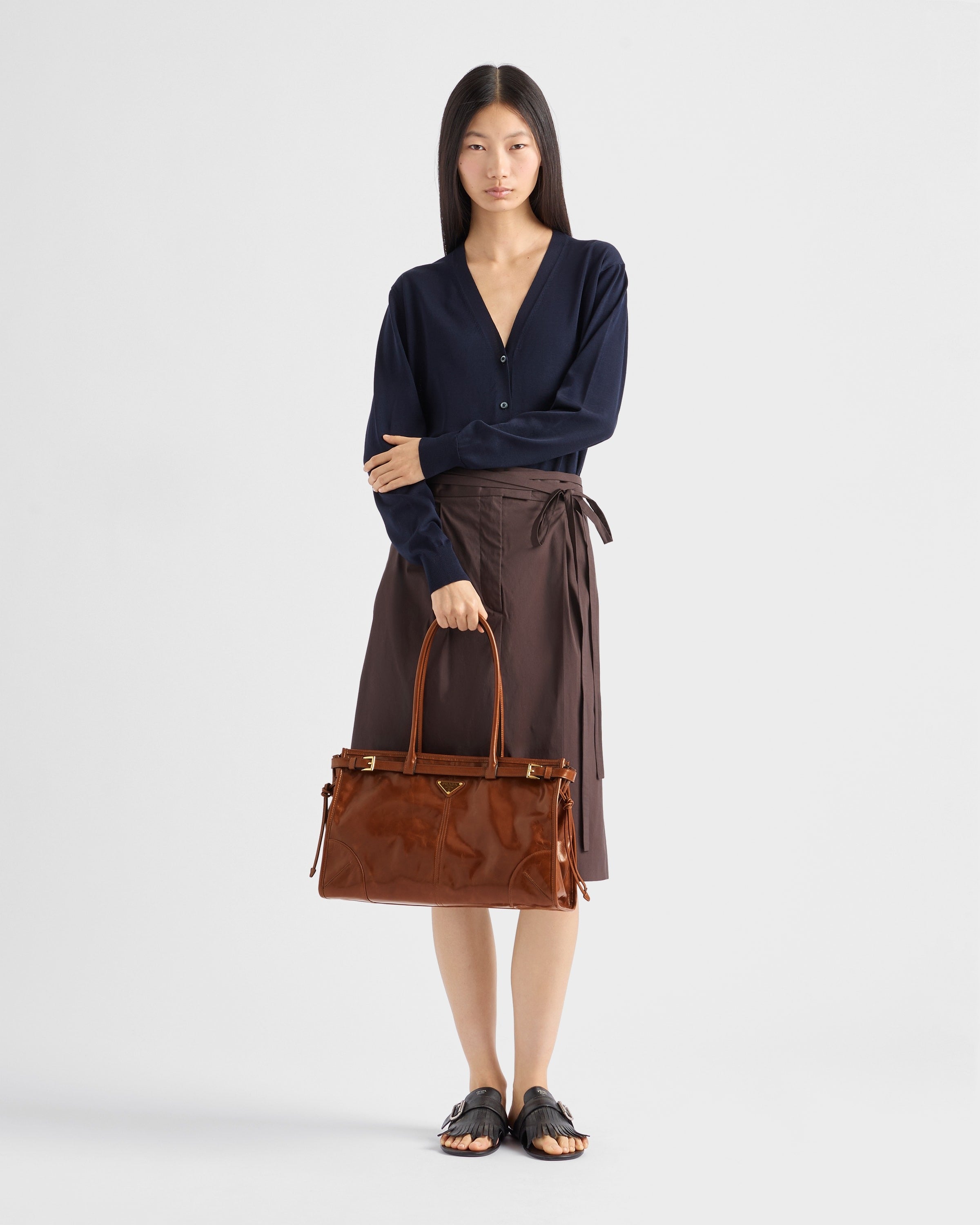 Prada Bonnie large leather handbag Palisander