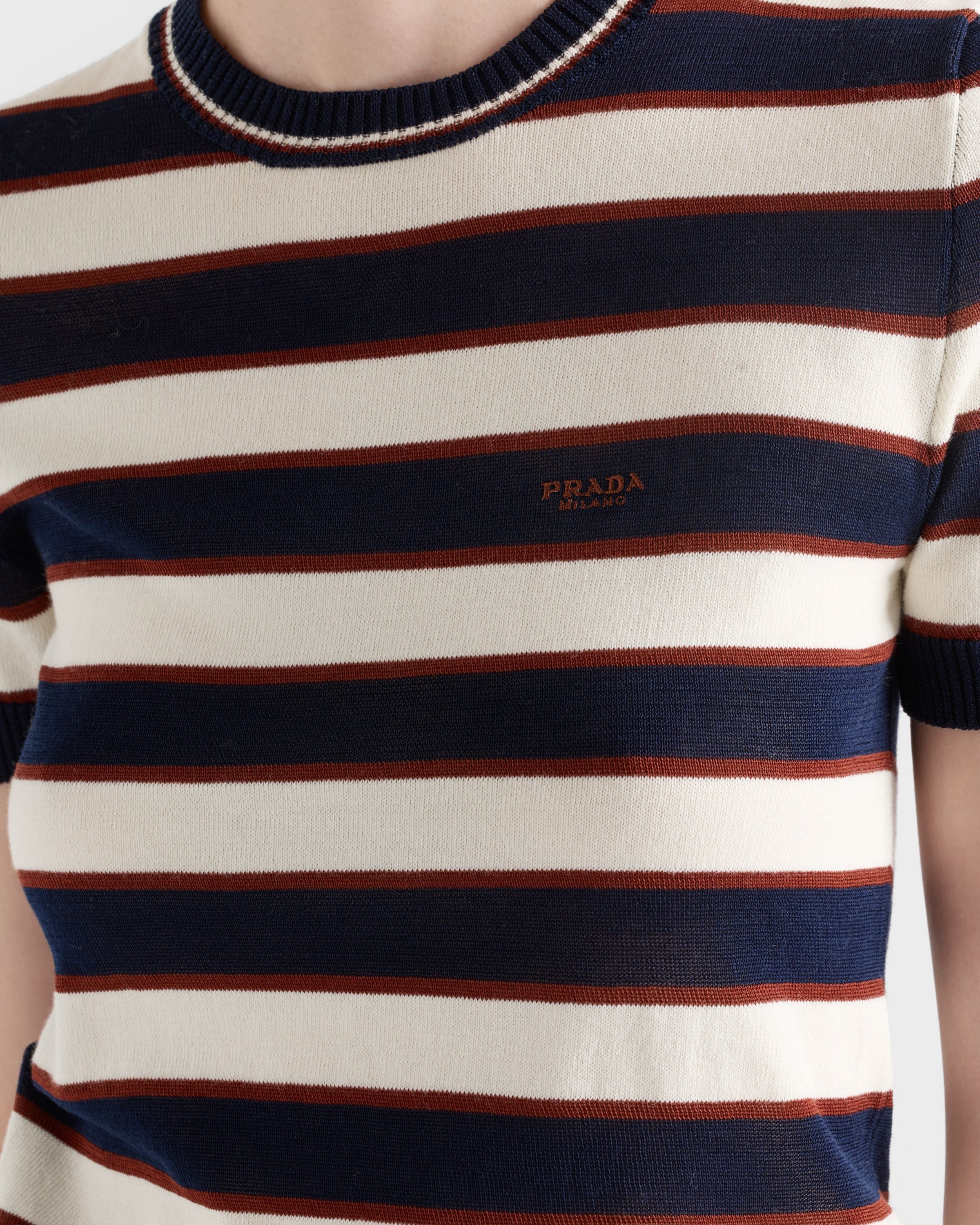Striped crew-neck cotton sweater Navy Blue/Natural