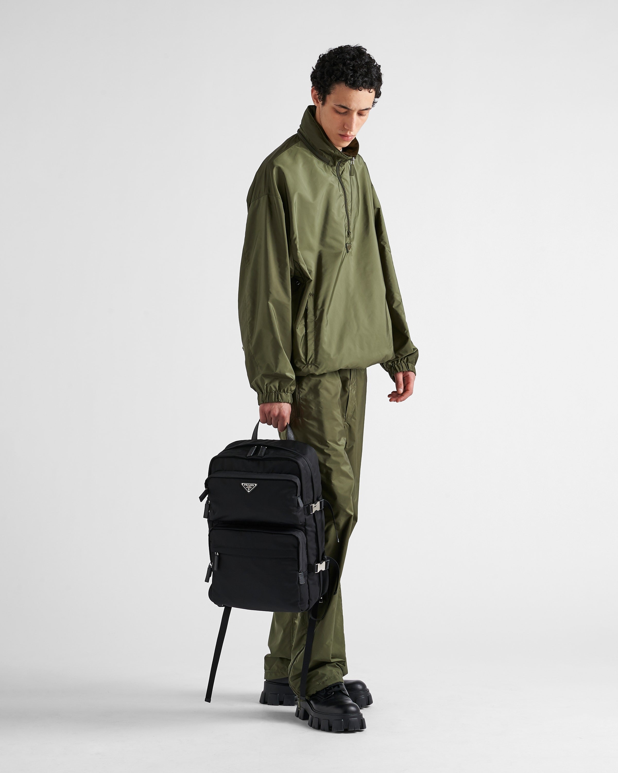 Re-Nylon and Saffiano leather backpack Black