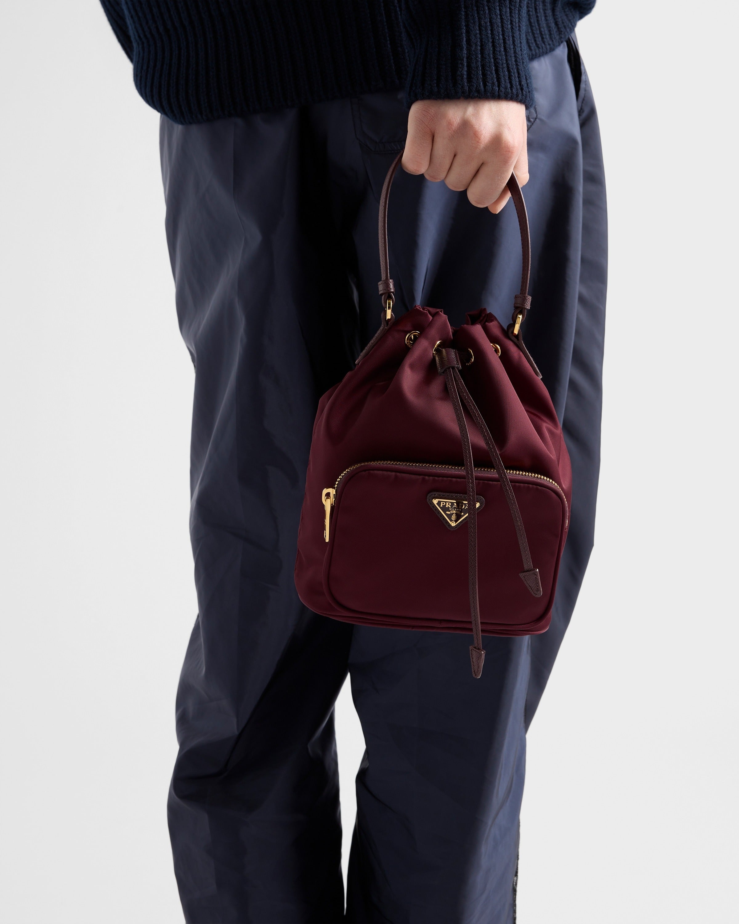 Prada Duet Re-Nylon bucket bag Burgundy