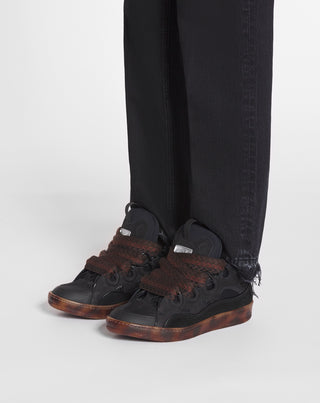 LEATHER CURB SNEAKERS - DARK BROWN/BROWN