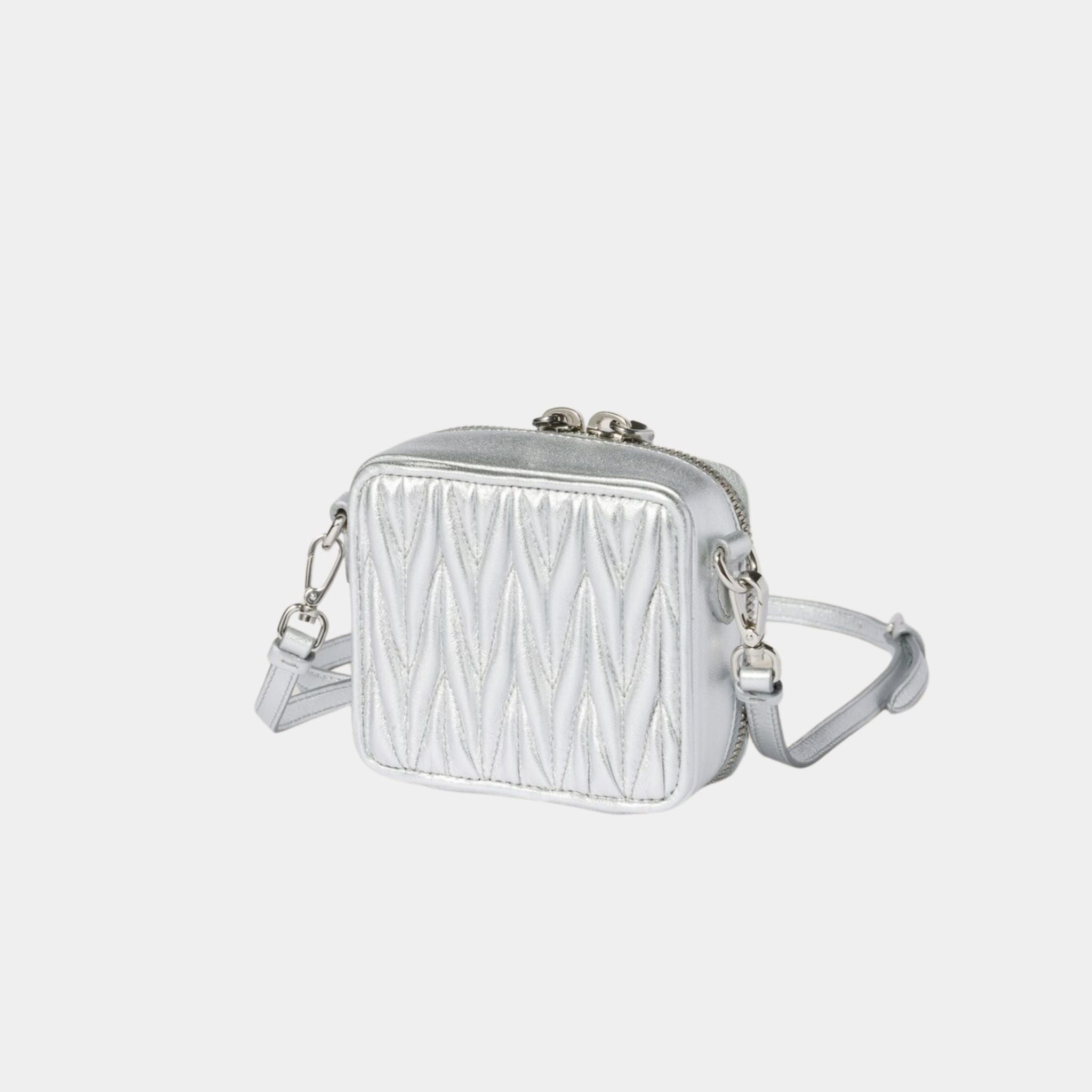 Matelasse Nappa Leather Mini Square Pouch - Silver