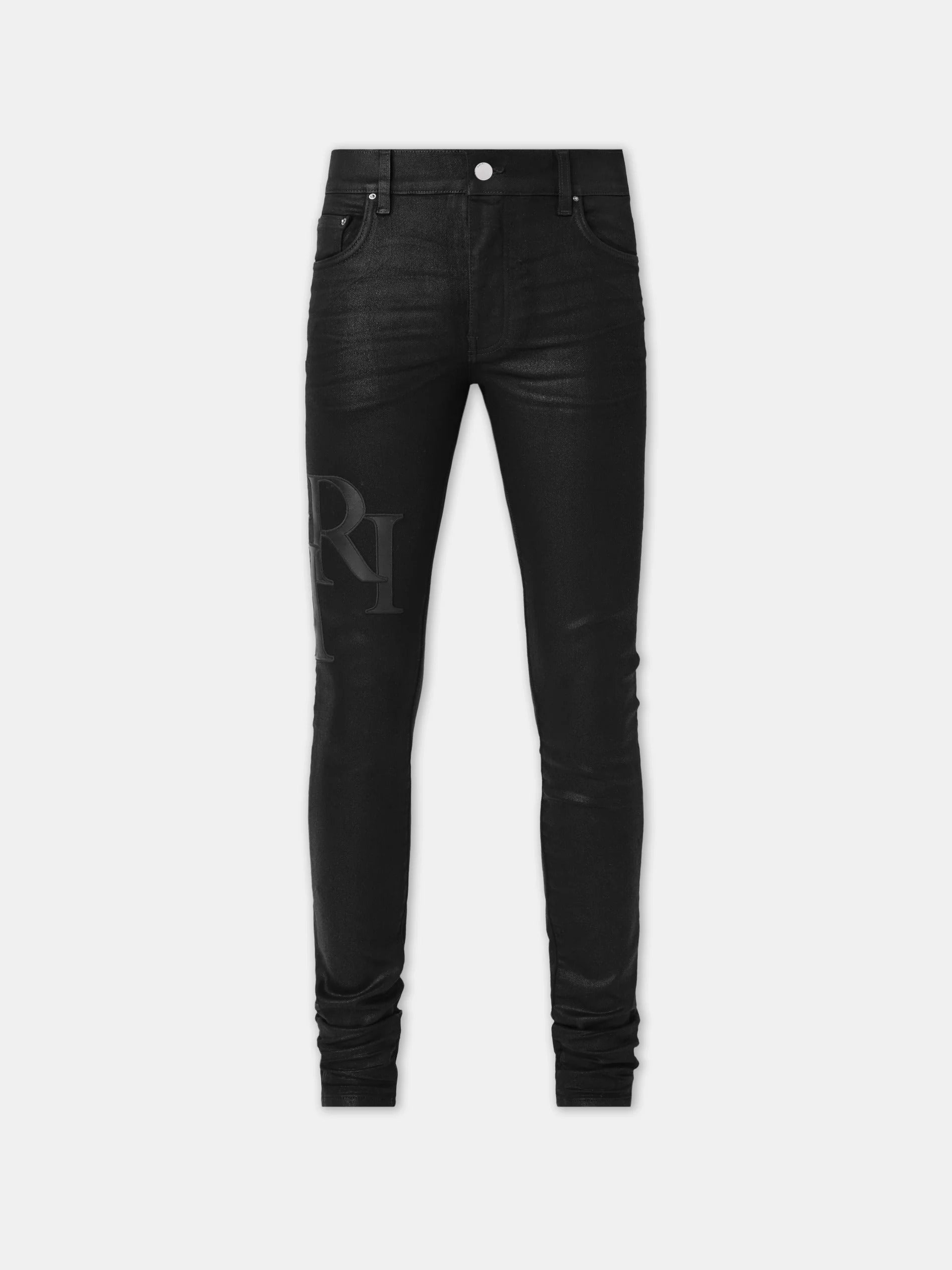 WAXED STAGGERED LOGO SKINNY JEAN Black Wax