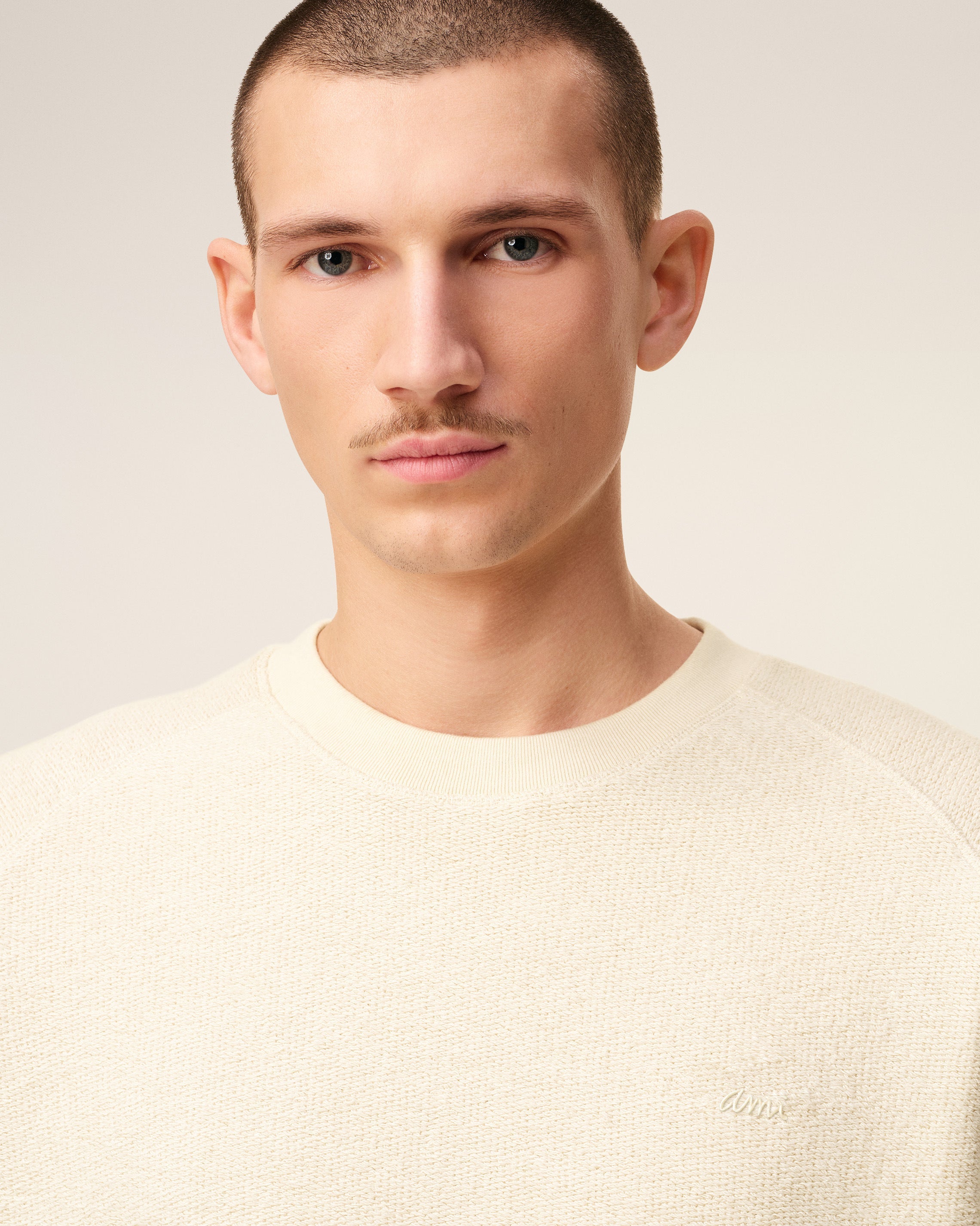 White Leather Raglan Sleeved Crewneck Sweatshirt IVORY