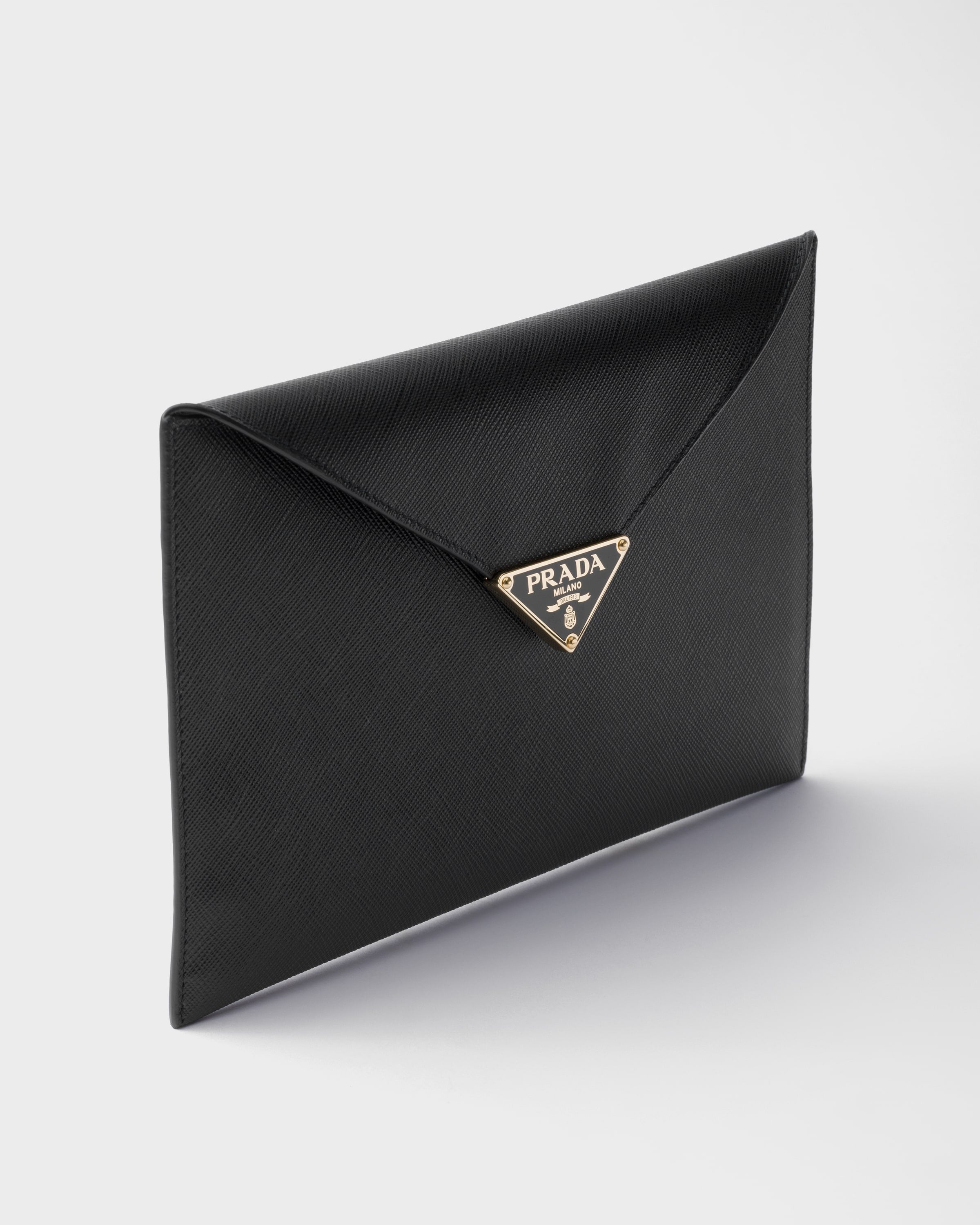 Saffiano leather envelope clutch Black