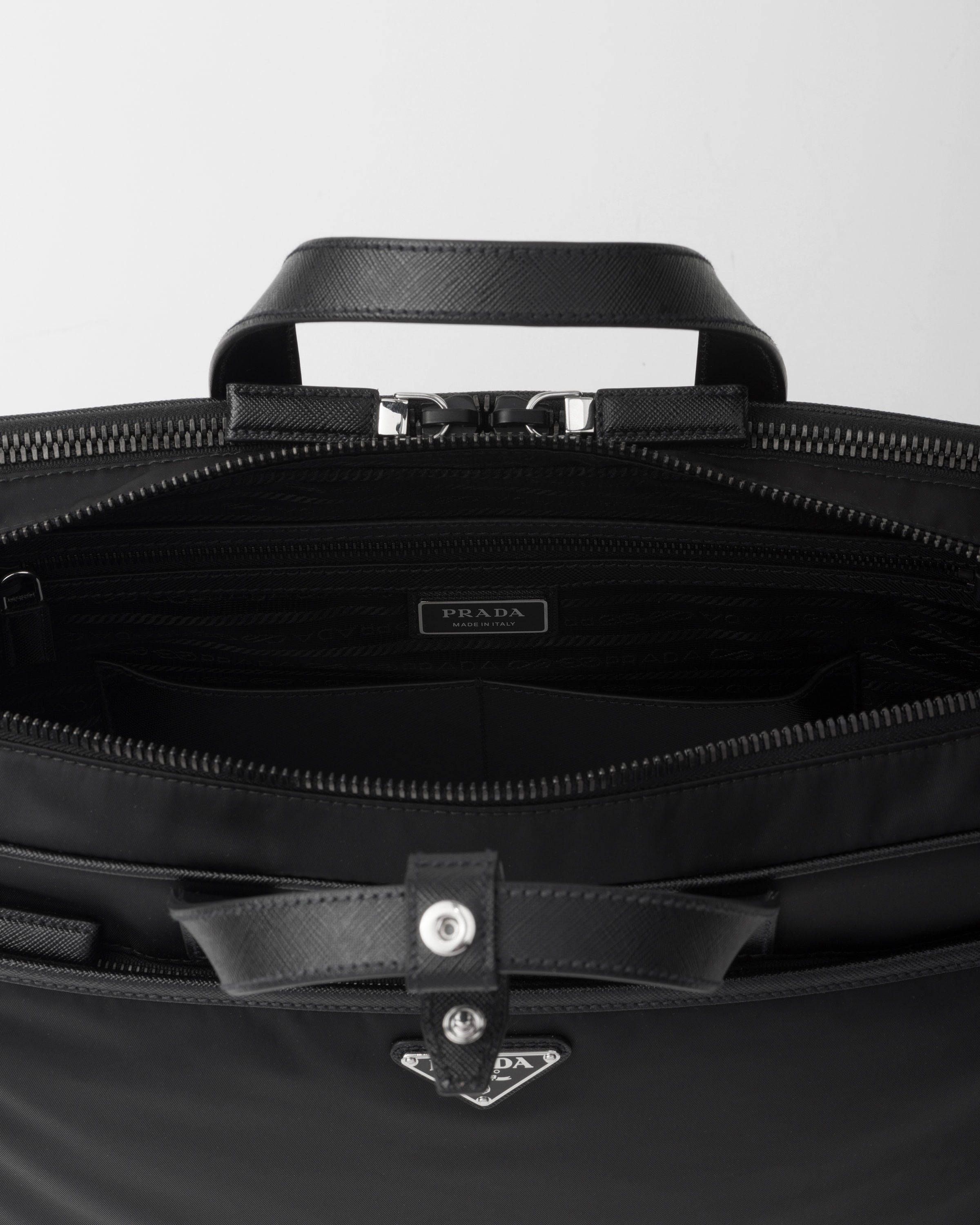 Re-Nylon and Saffiano leather briefcase Black