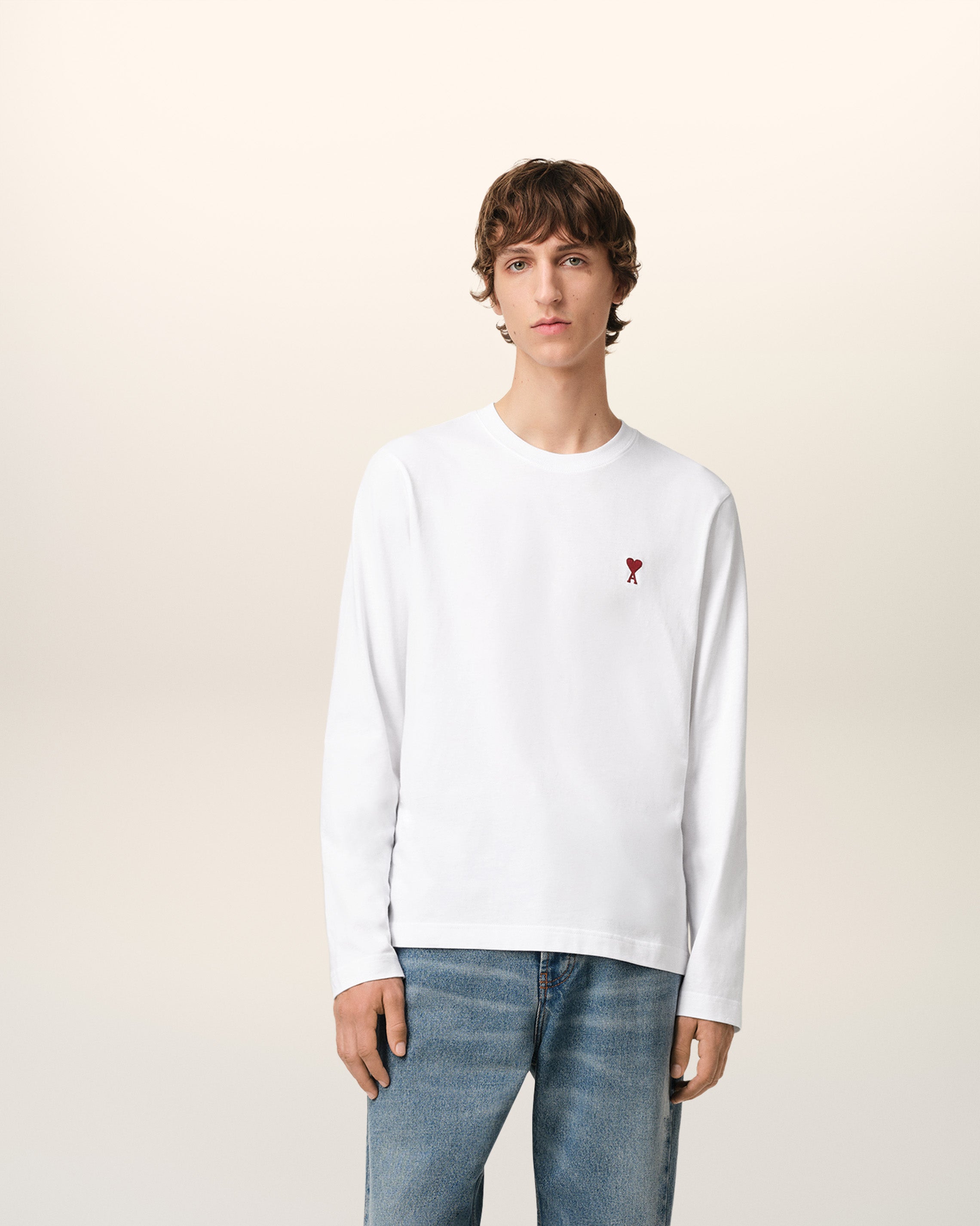 WHITE COTTON AMI DE COEUR LONG SLEEVES T-SHIRT WHITE