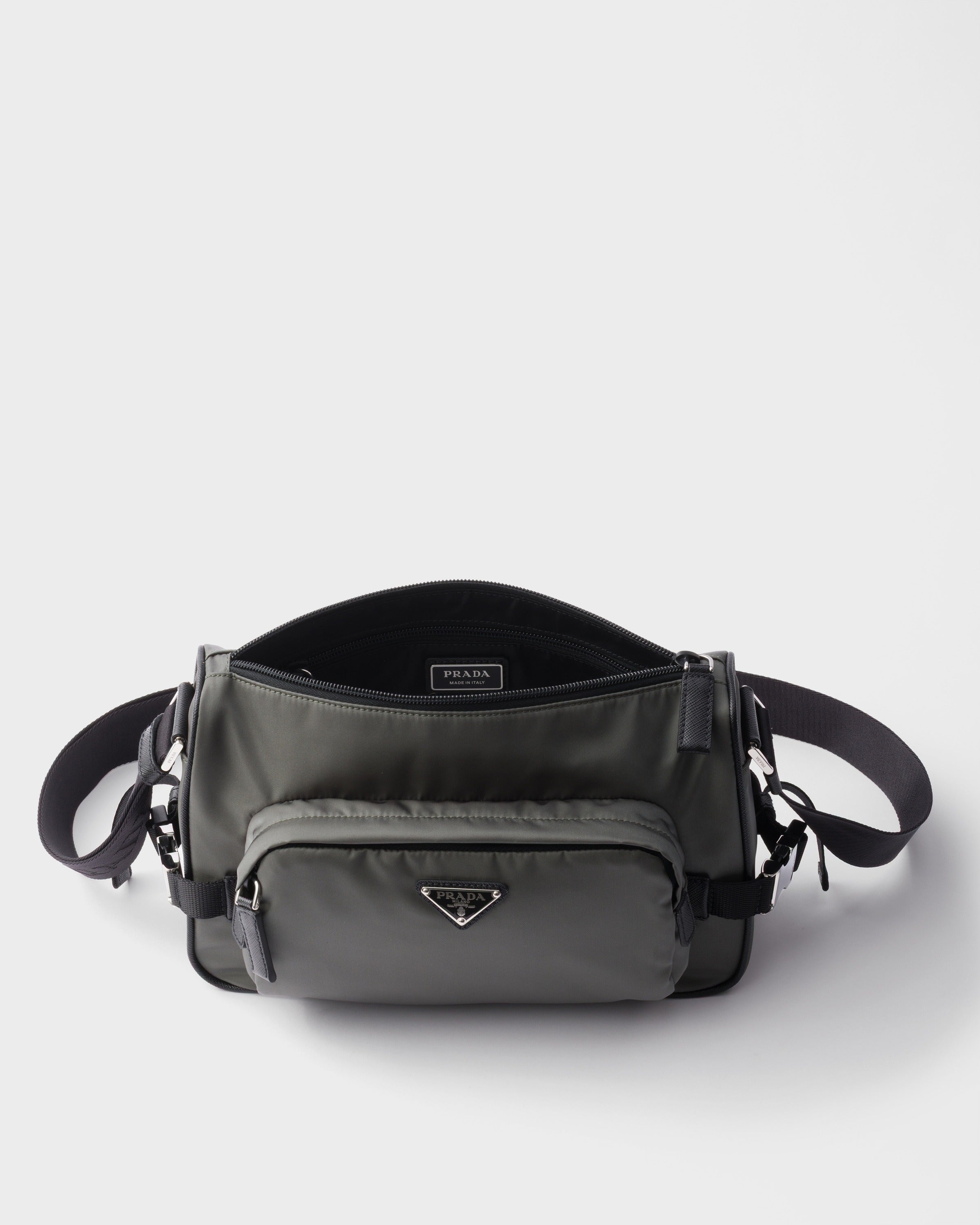 Medium Re-Nylon and Saffiano leather shoulder bag Forest Green