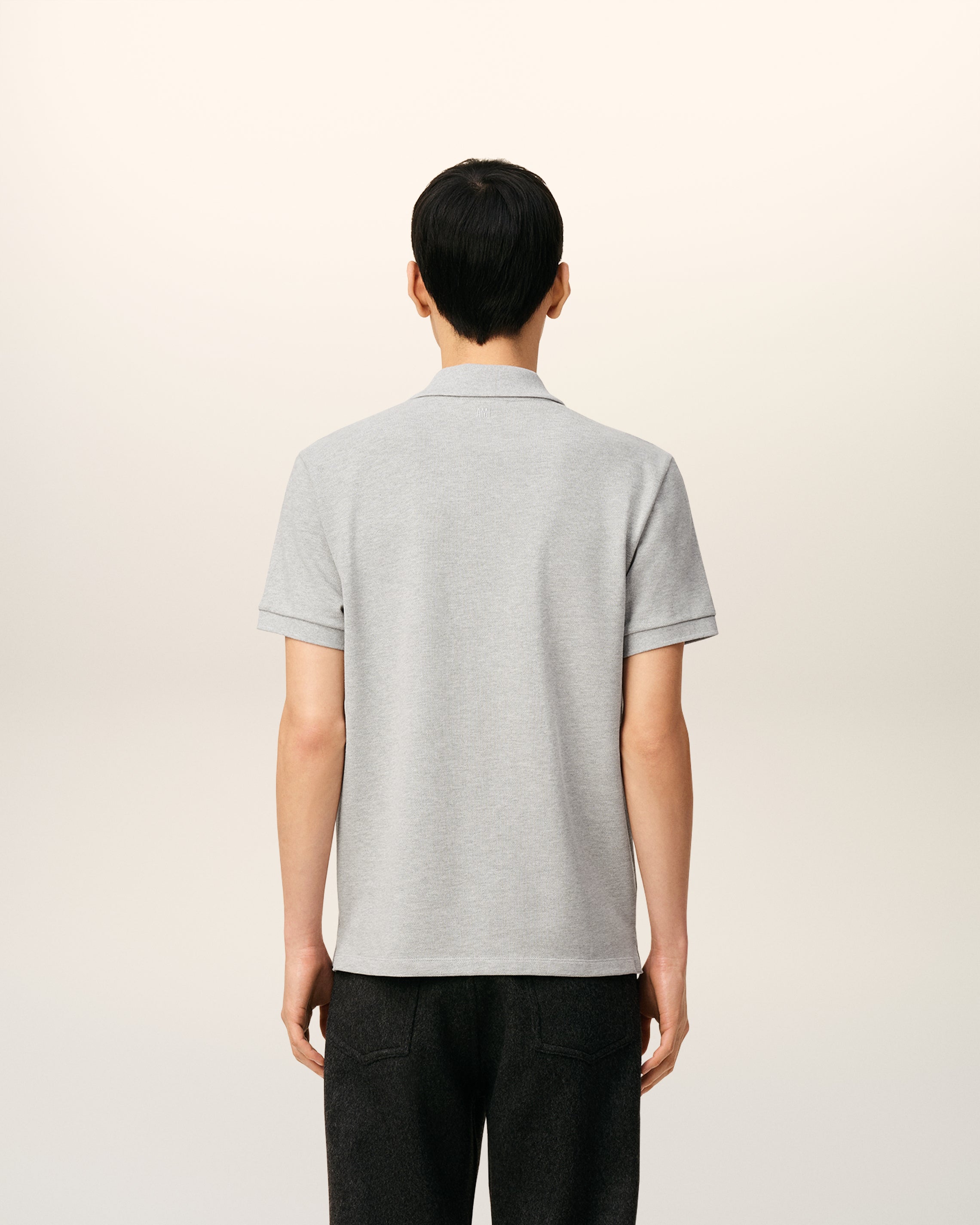Grey Cotton Contrasted Ami De Coeur Polo Shirt HEATHER ASH GREY