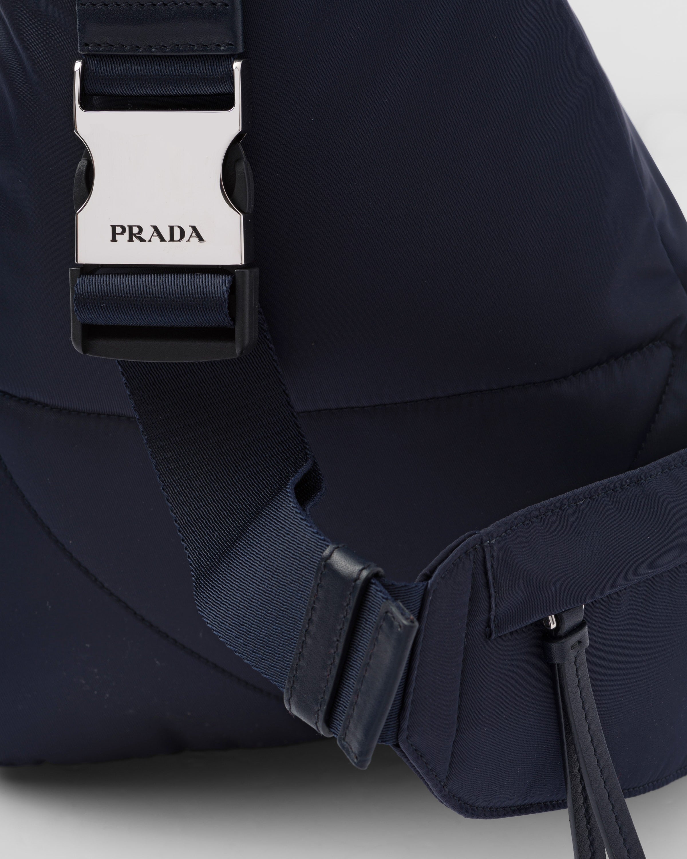 Re-Nylon and leather backpack Navy