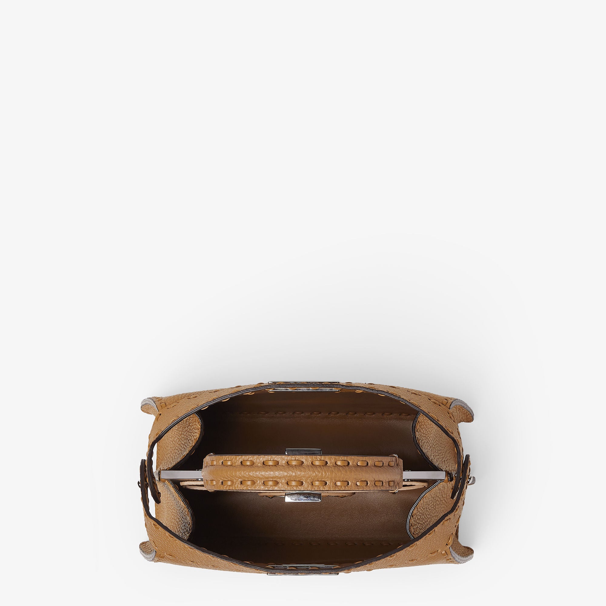 Peekaboo ISeeU Small Coffee-colored Selleria bag with 556 hand-sewn stitches