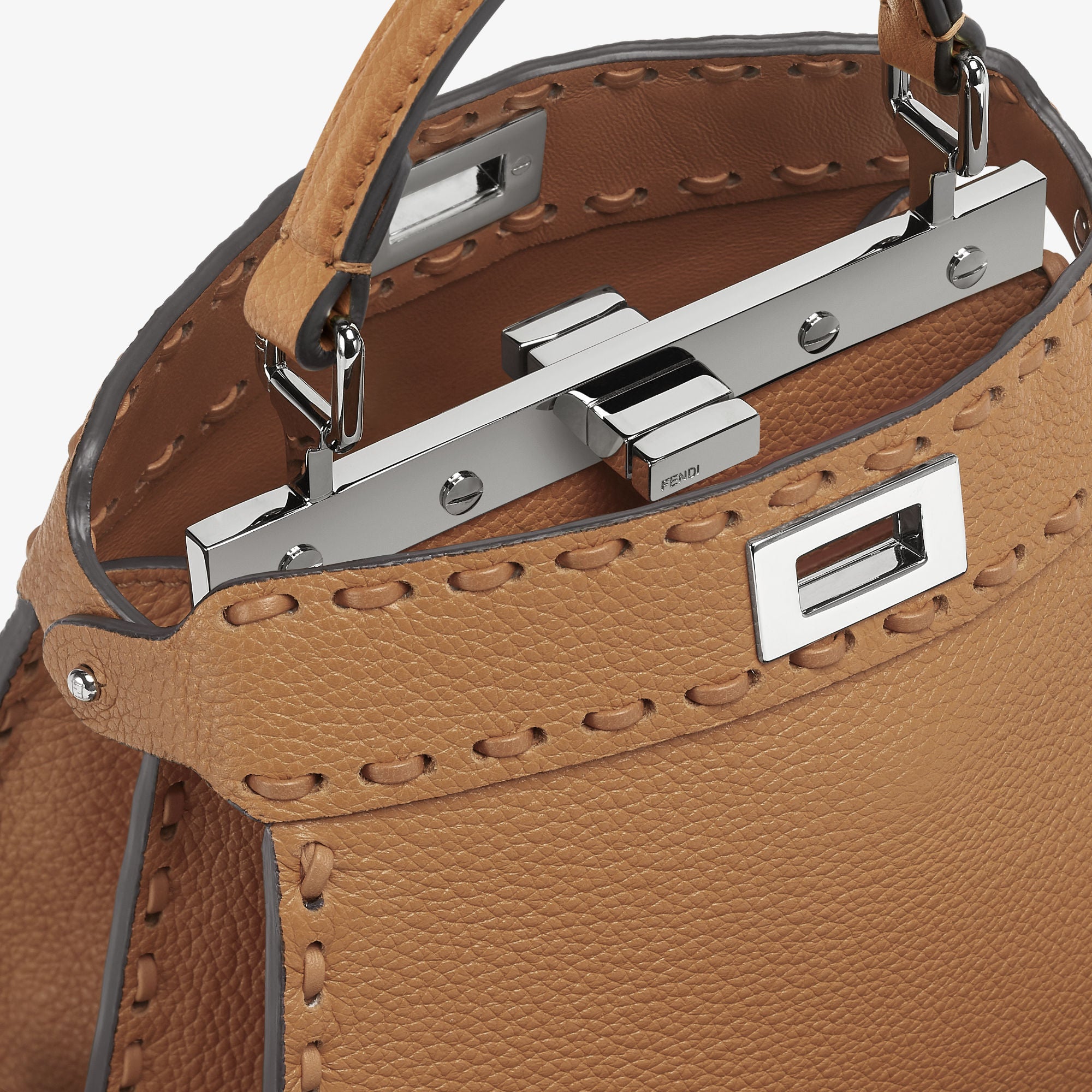 Peekaboo ISeeU Petite Cappuccino-colored Selleria bag with 306 hand-sewn stitches