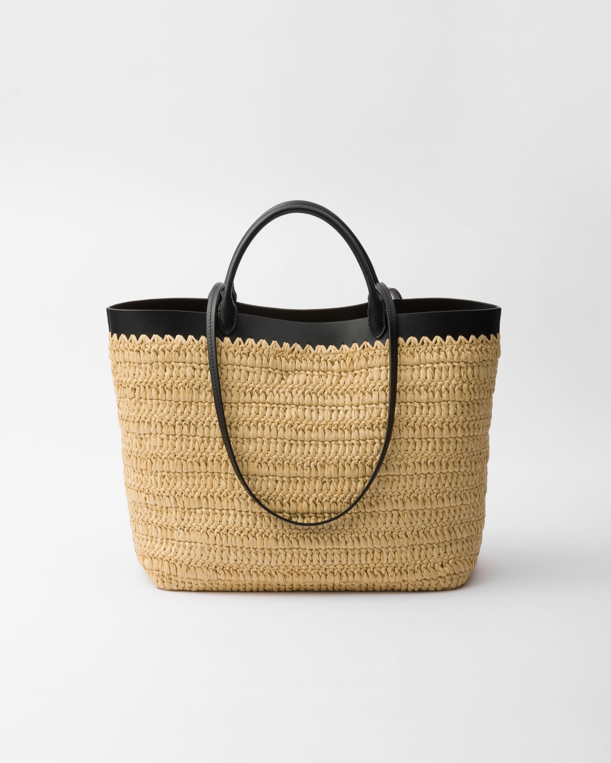 Medium crochet and leather tote bag Tan/Black