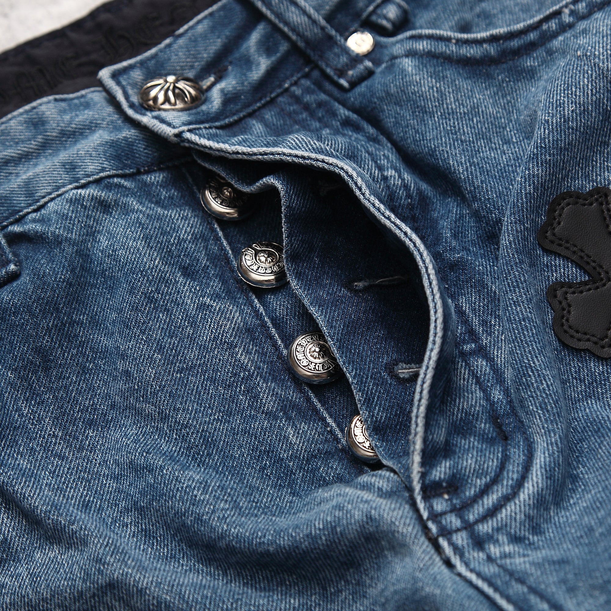 Chrome Hearts Cross Leather Patchwork Jeans