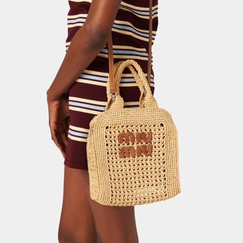Raffia-Effect Crochet Fabric Tote Bag