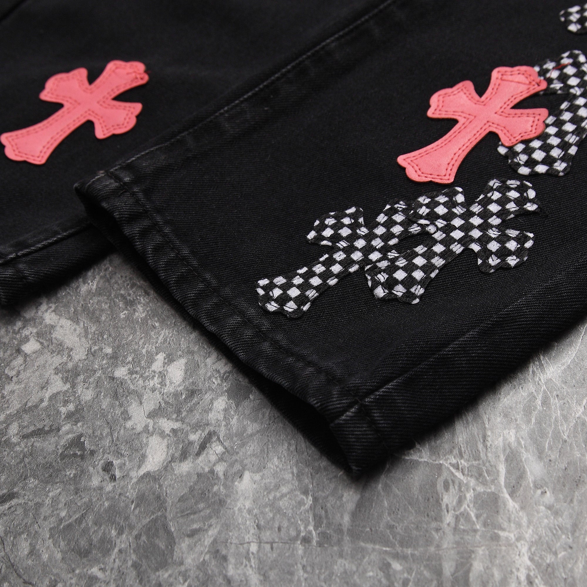Chrome Hearts Horse Fur Leather Patchwork Jeans