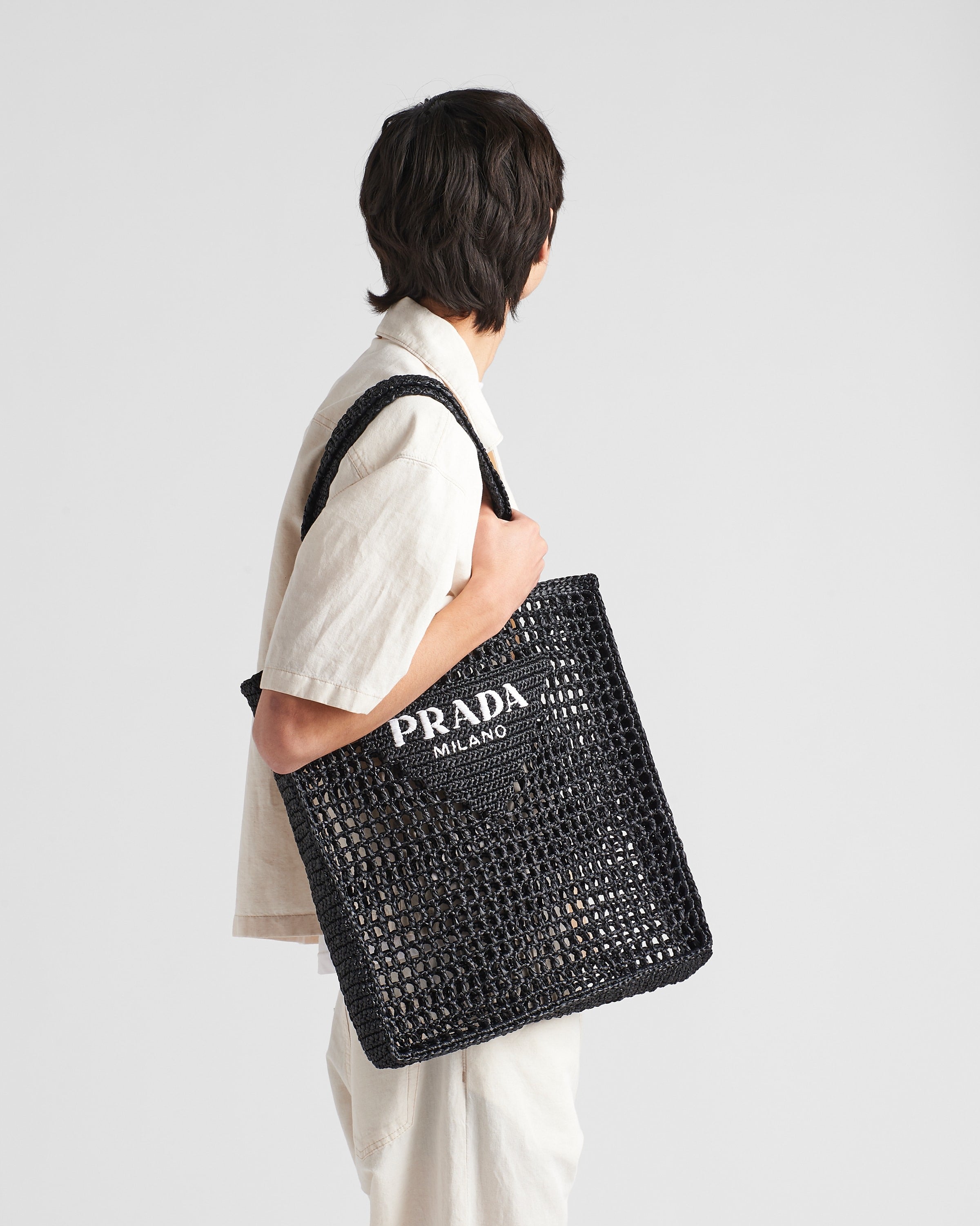 Crochet tote bag with logo Black