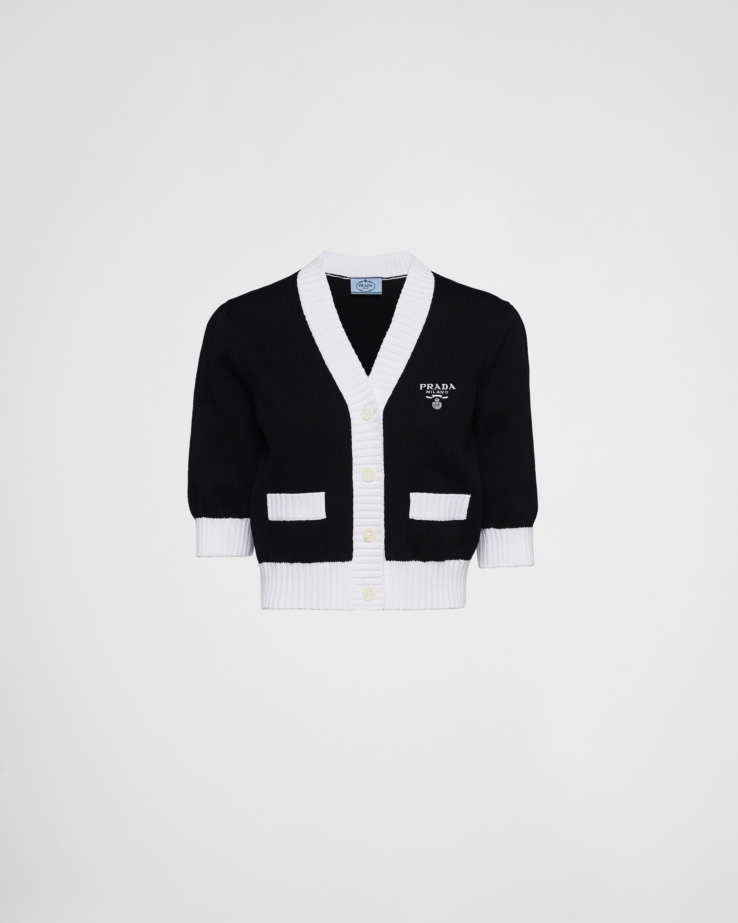 Cropped cotton cardigan Black/White