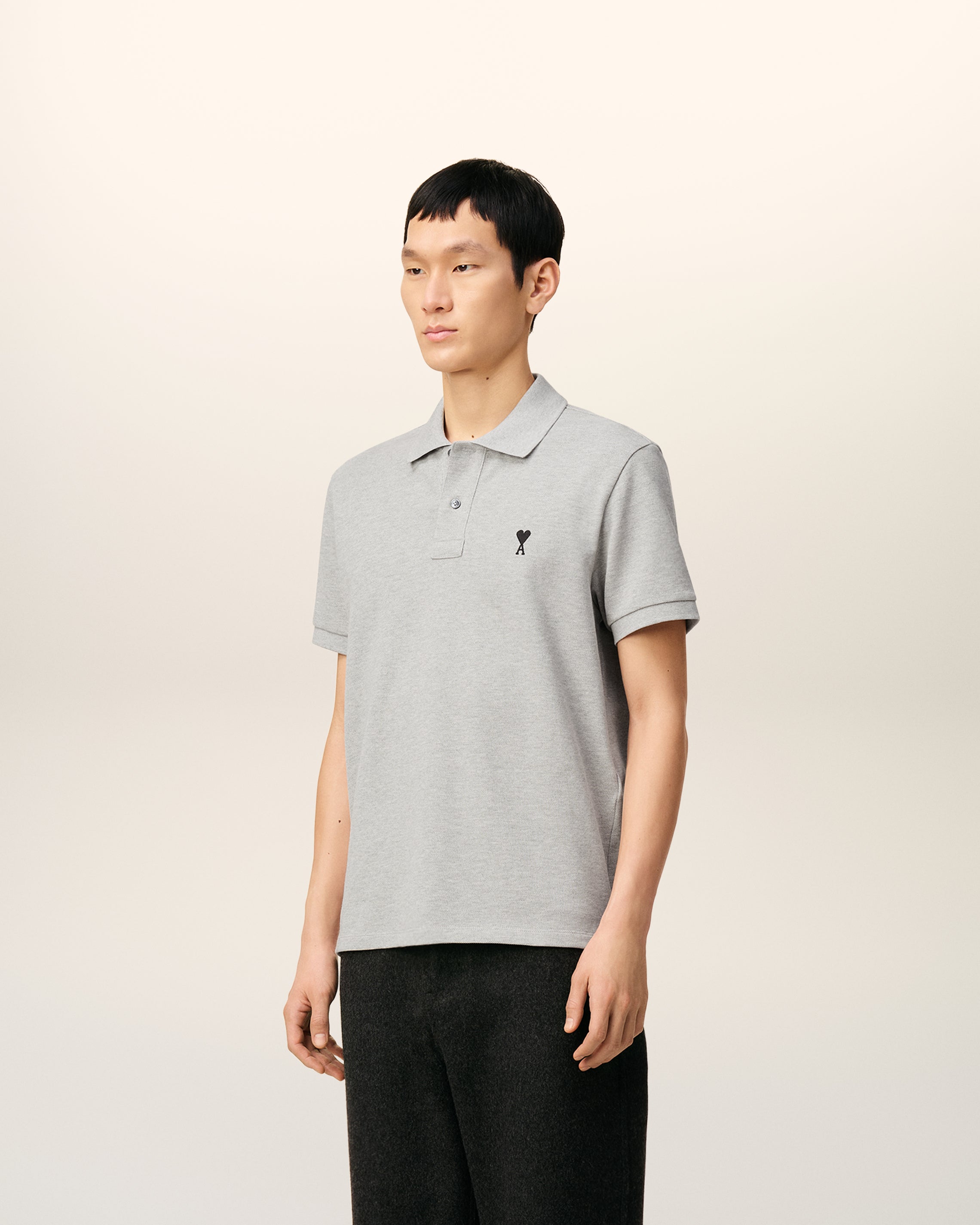 Grey Cotton Contrasted Ami De Coeur Polo Shirt HEATHER ASH GREY