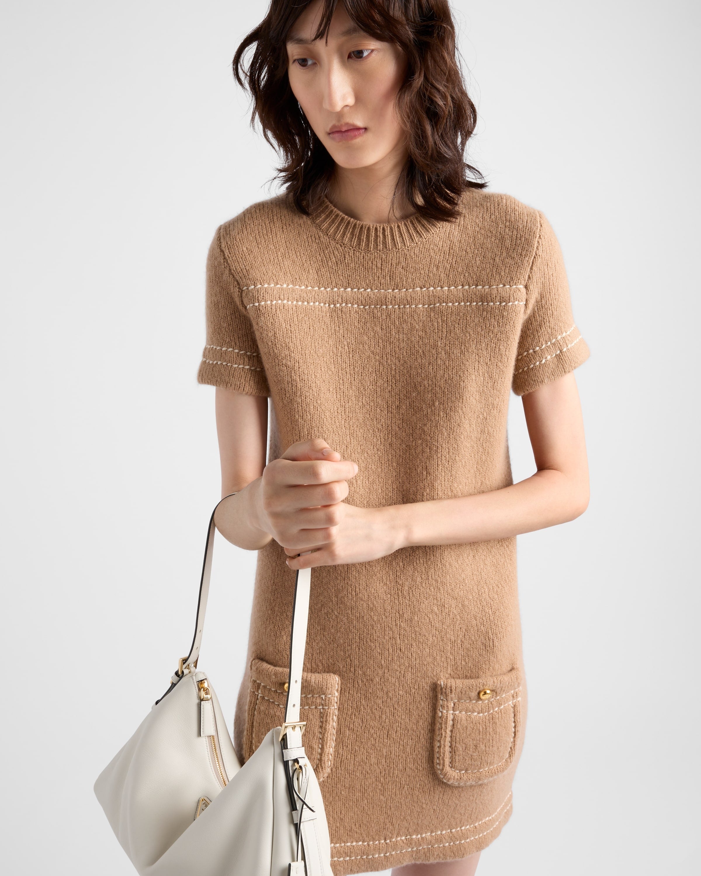 Cashmere mini-dress Camel Brown