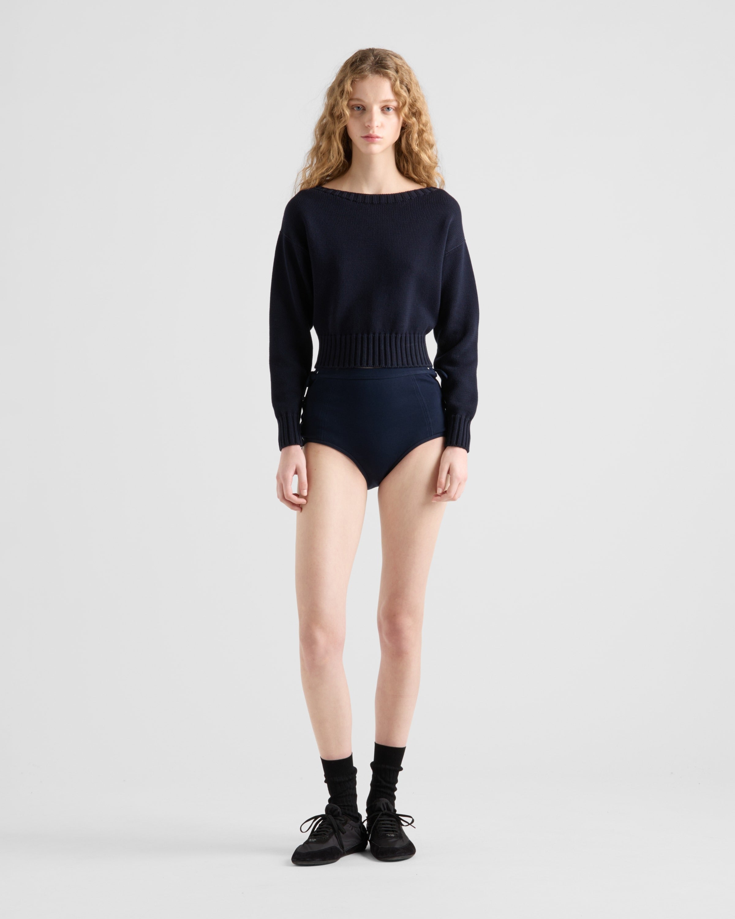 Cotton boat neck sweater Navy