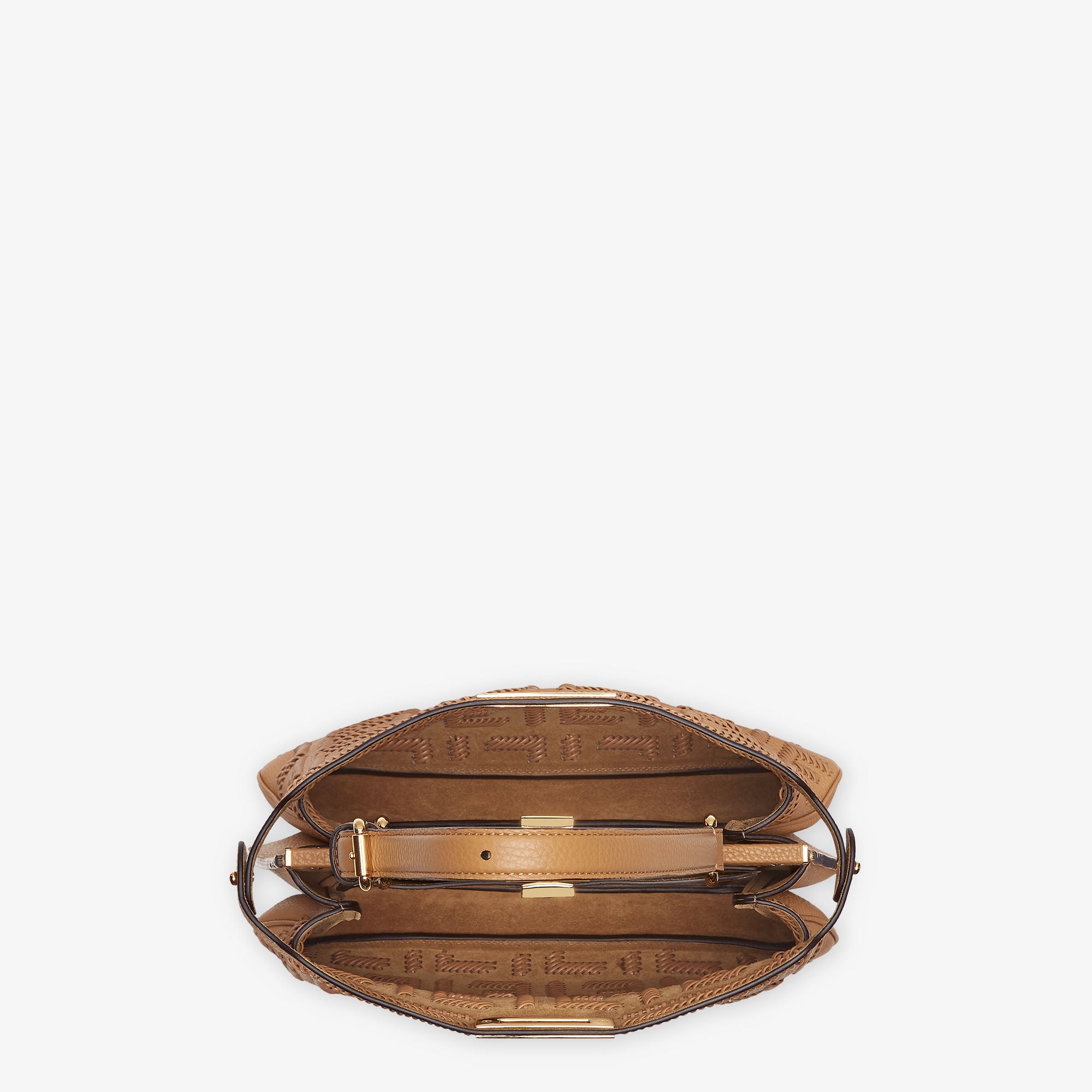 Peekaboo Soft Medium Cappuccino-colored leather bag with FF interlacing