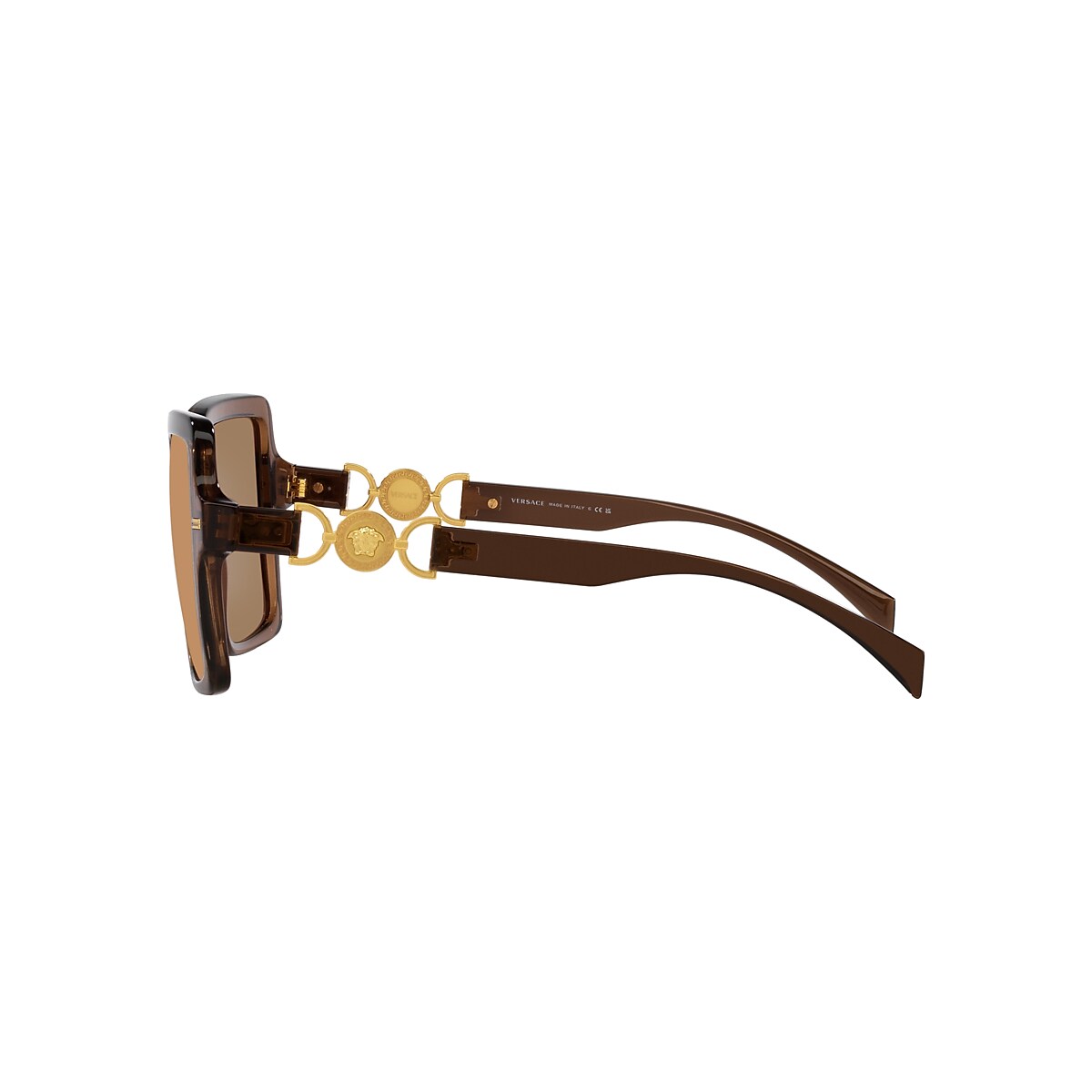 VERSACE VE4441 Transparent Brown - Women Luxury Sunglasses, Brown Orange Metallic Lens