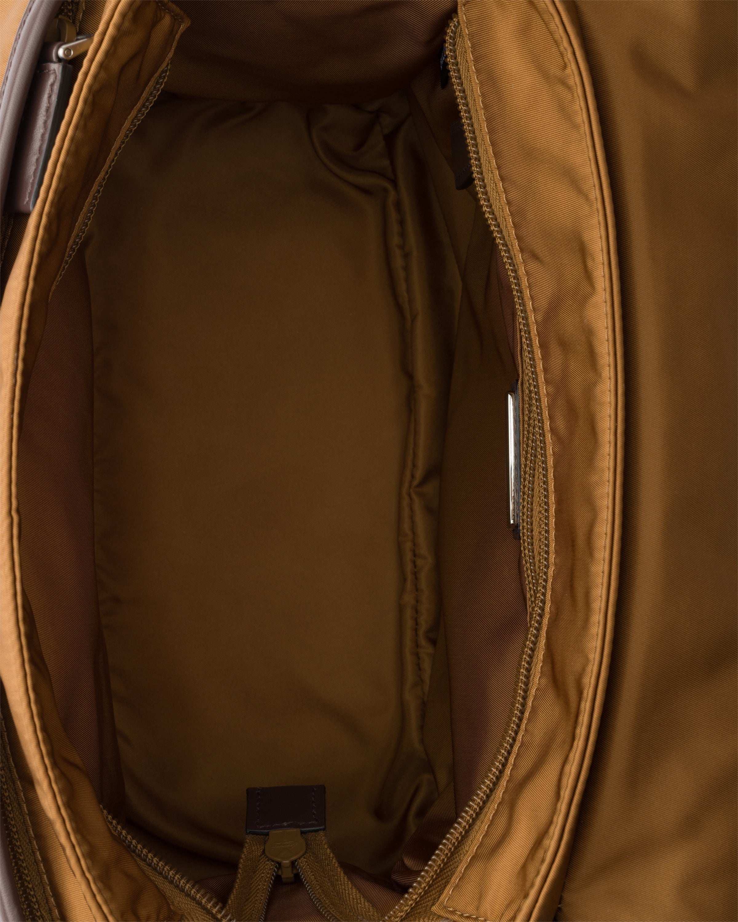 Re-Nylon and leather shoulder bag Brandy