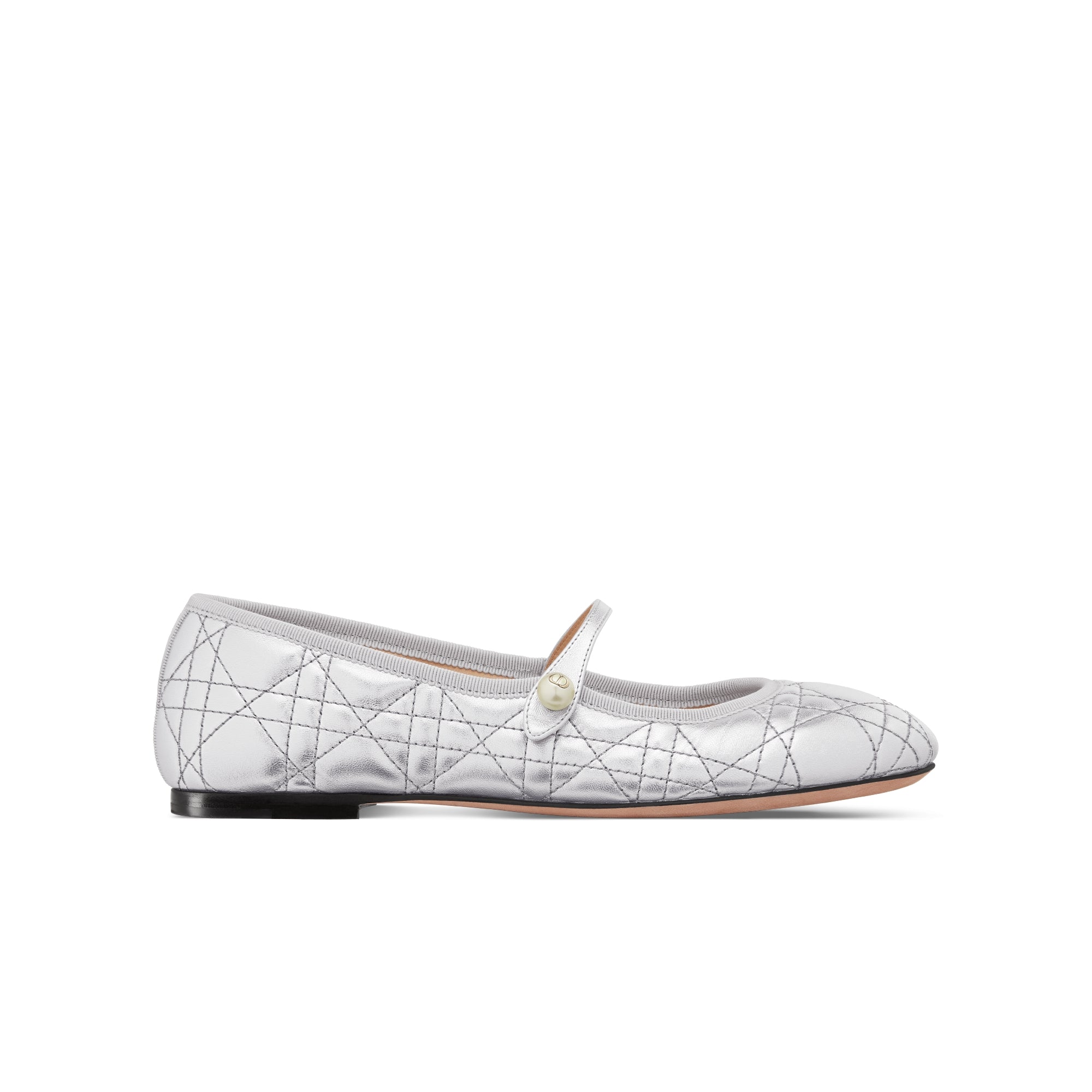 Dior Ballet Flat - Silver-Tone Laminated Lambskin with Quilted Cannage Motif