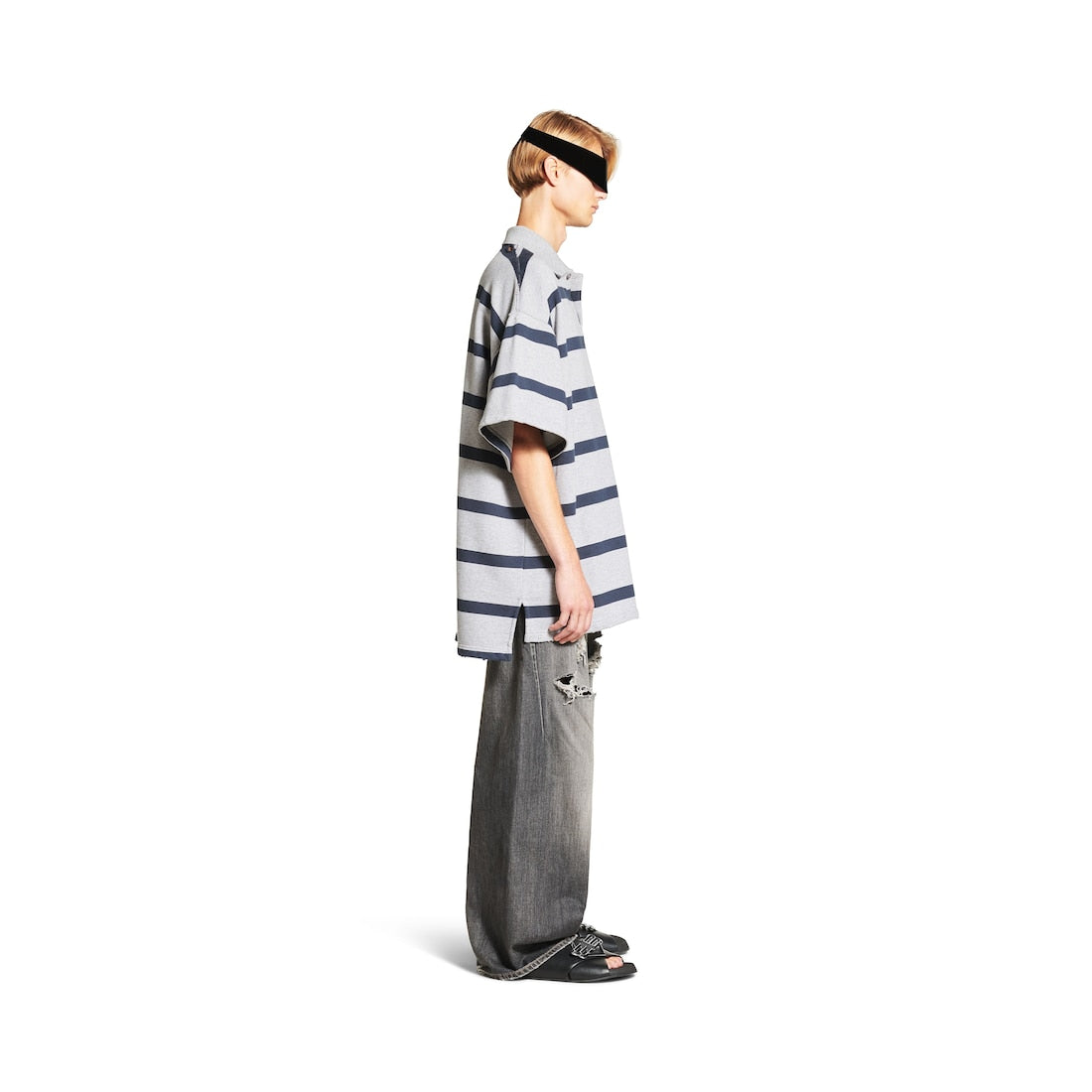 Men's Laurel Classic Oversized Polo in Grey/Navy
