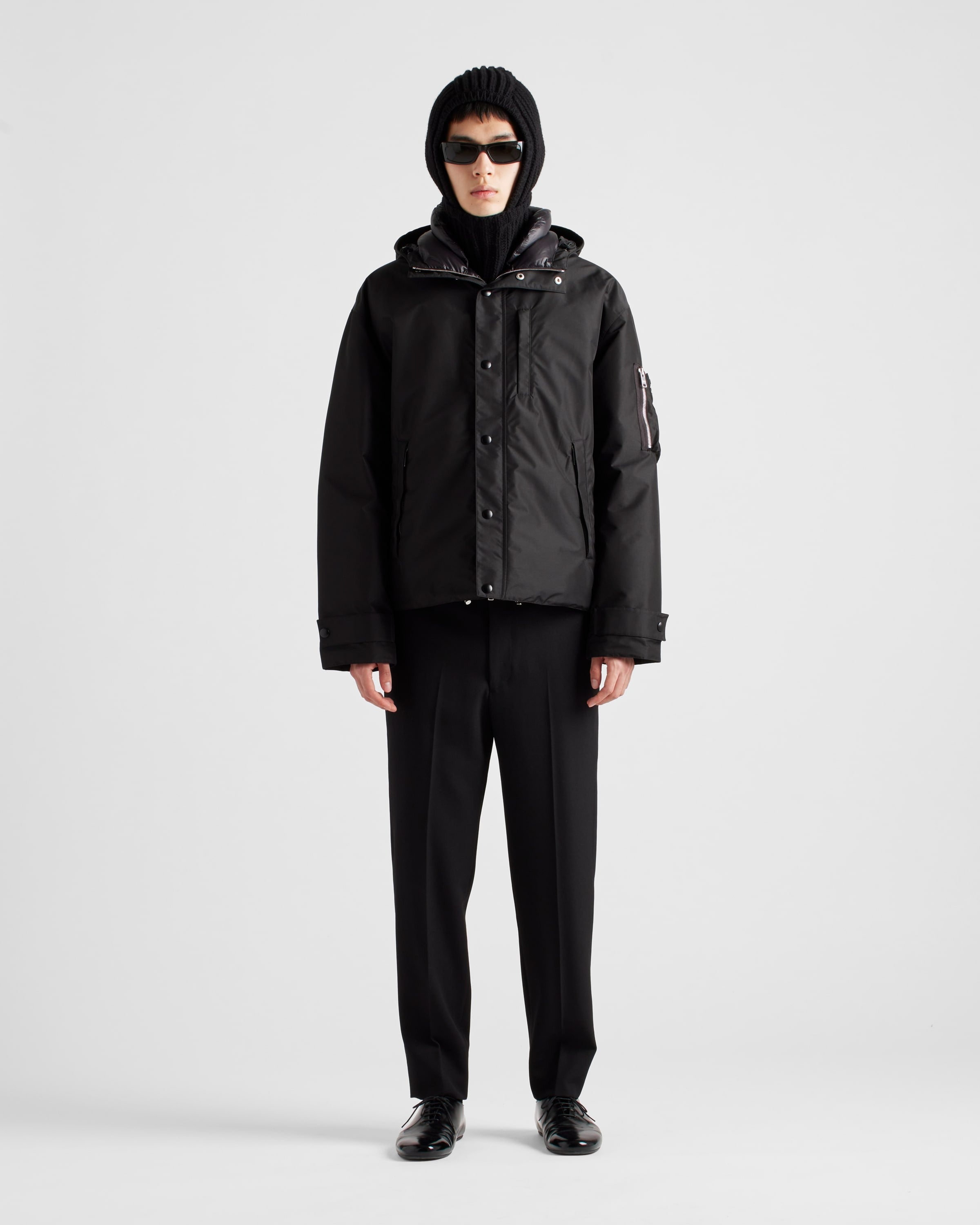 Technical fabric down jacket with hood Black