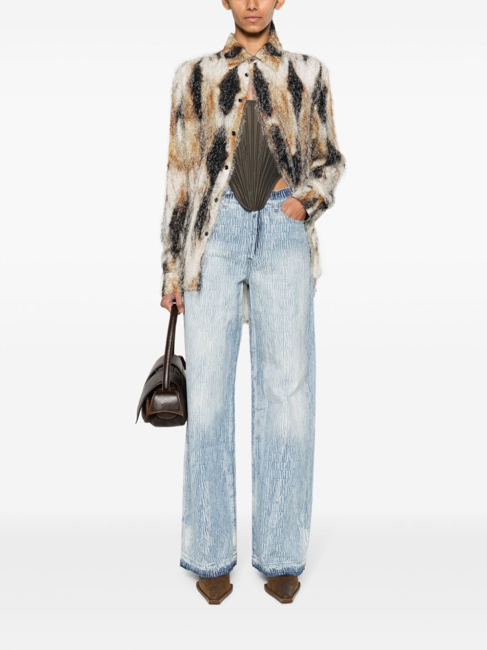 Logo-jacquard wide-leg jeans