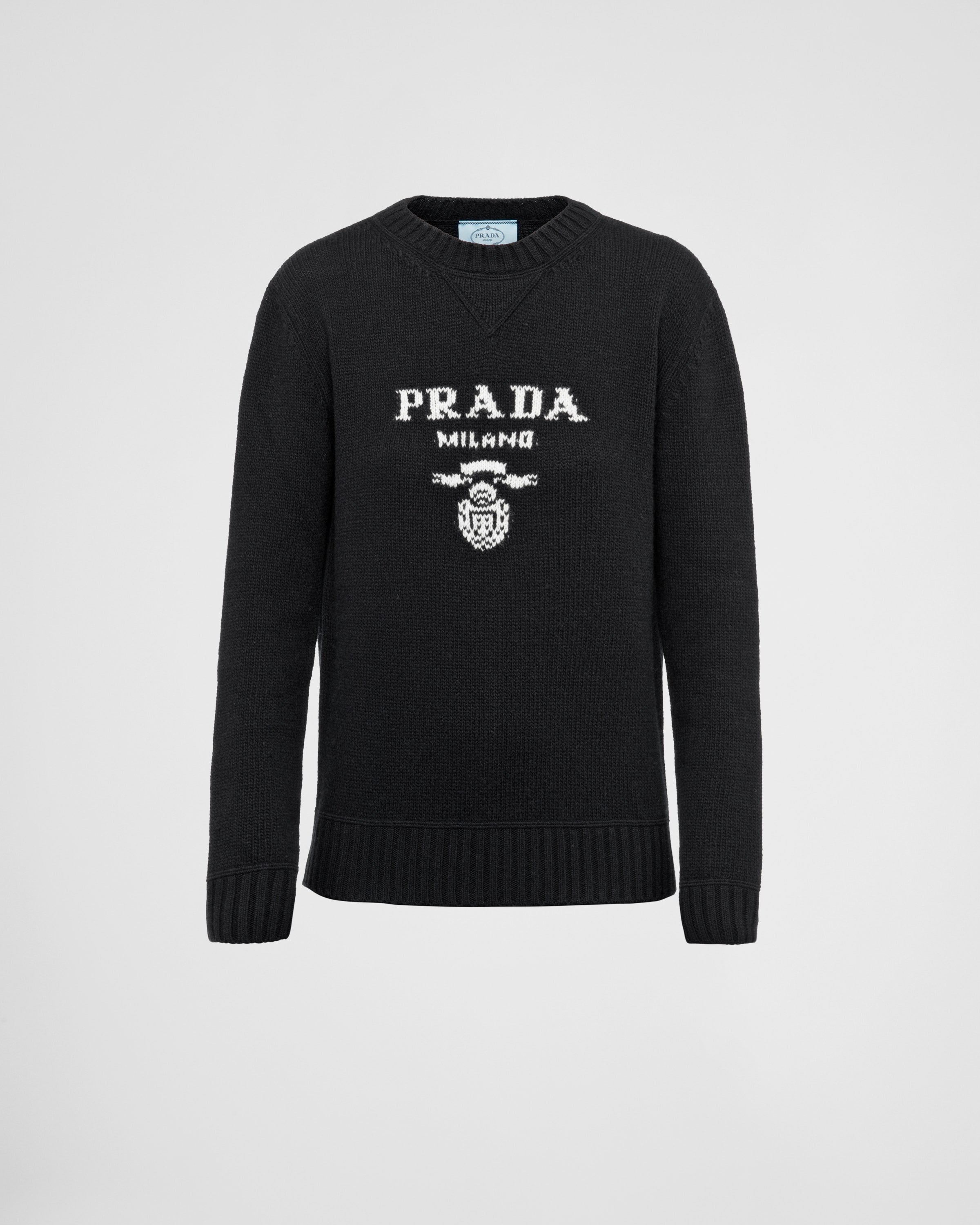 Cashmere and wool Prada logo crew-neck sweater Black