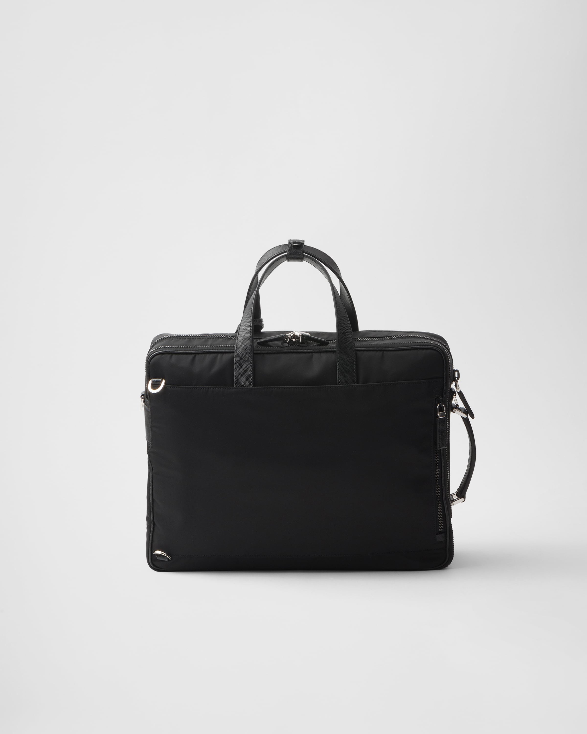 Re-Nylon and Saffiano leather briefcase Black