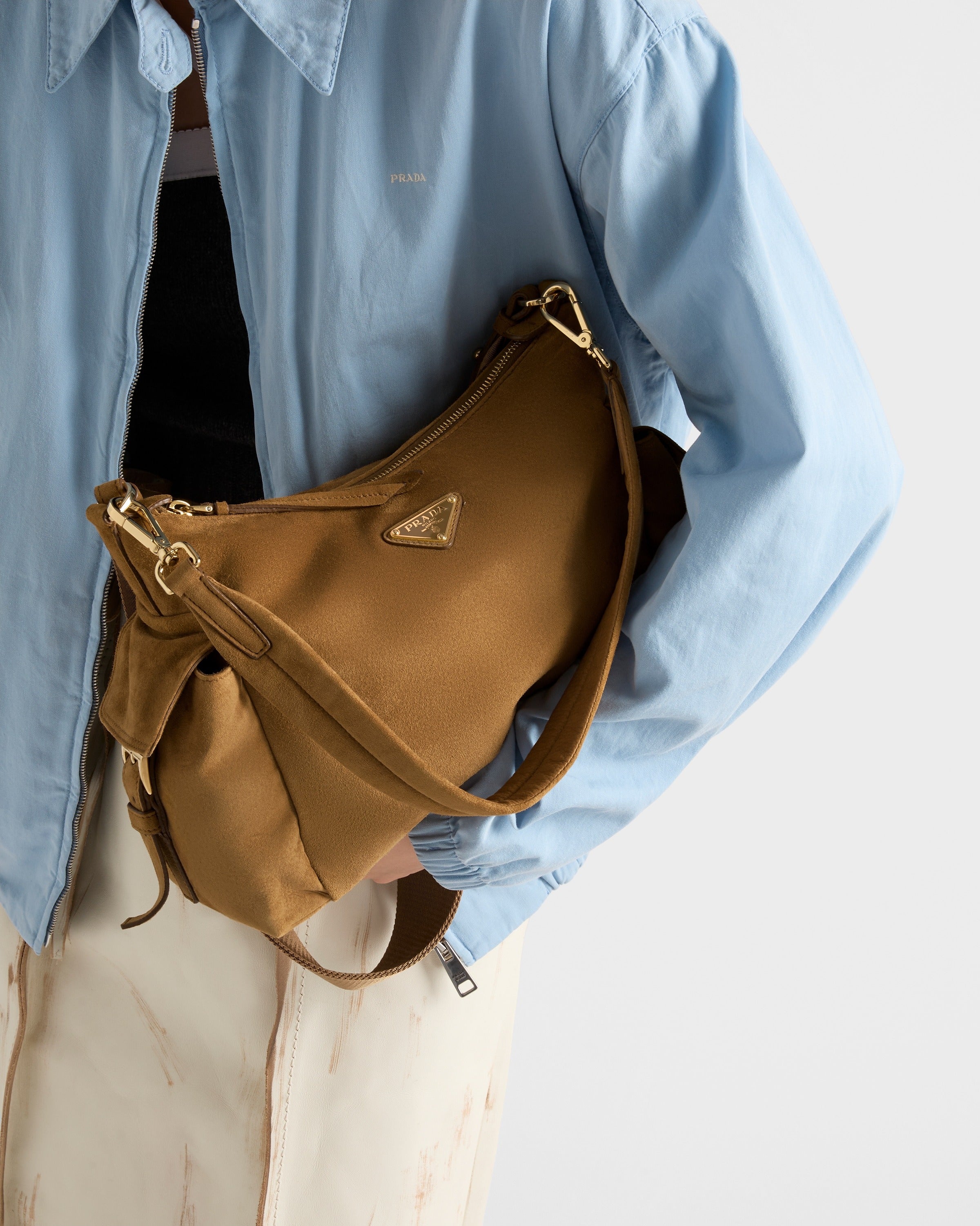 Large Prada Explore suede bag Cinnamon