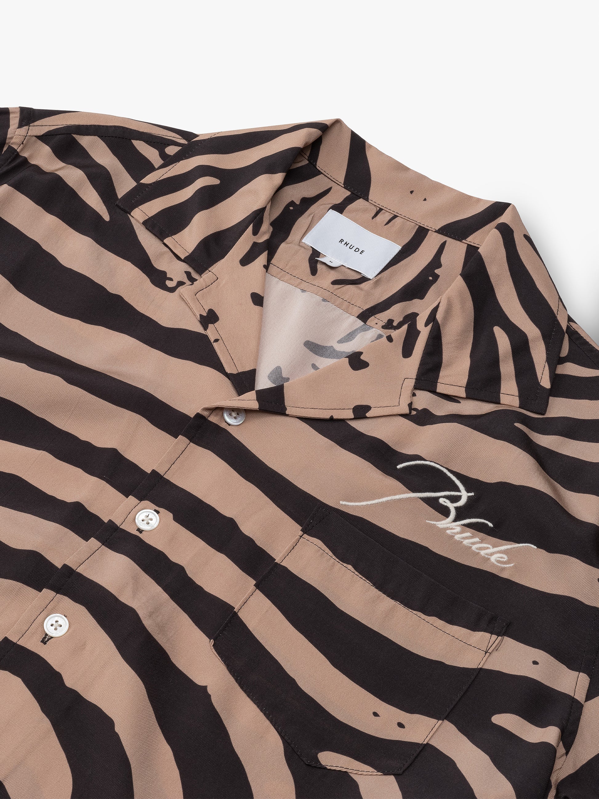 ZEBRA SILK BUTTON DOWN - BLACK/TAN