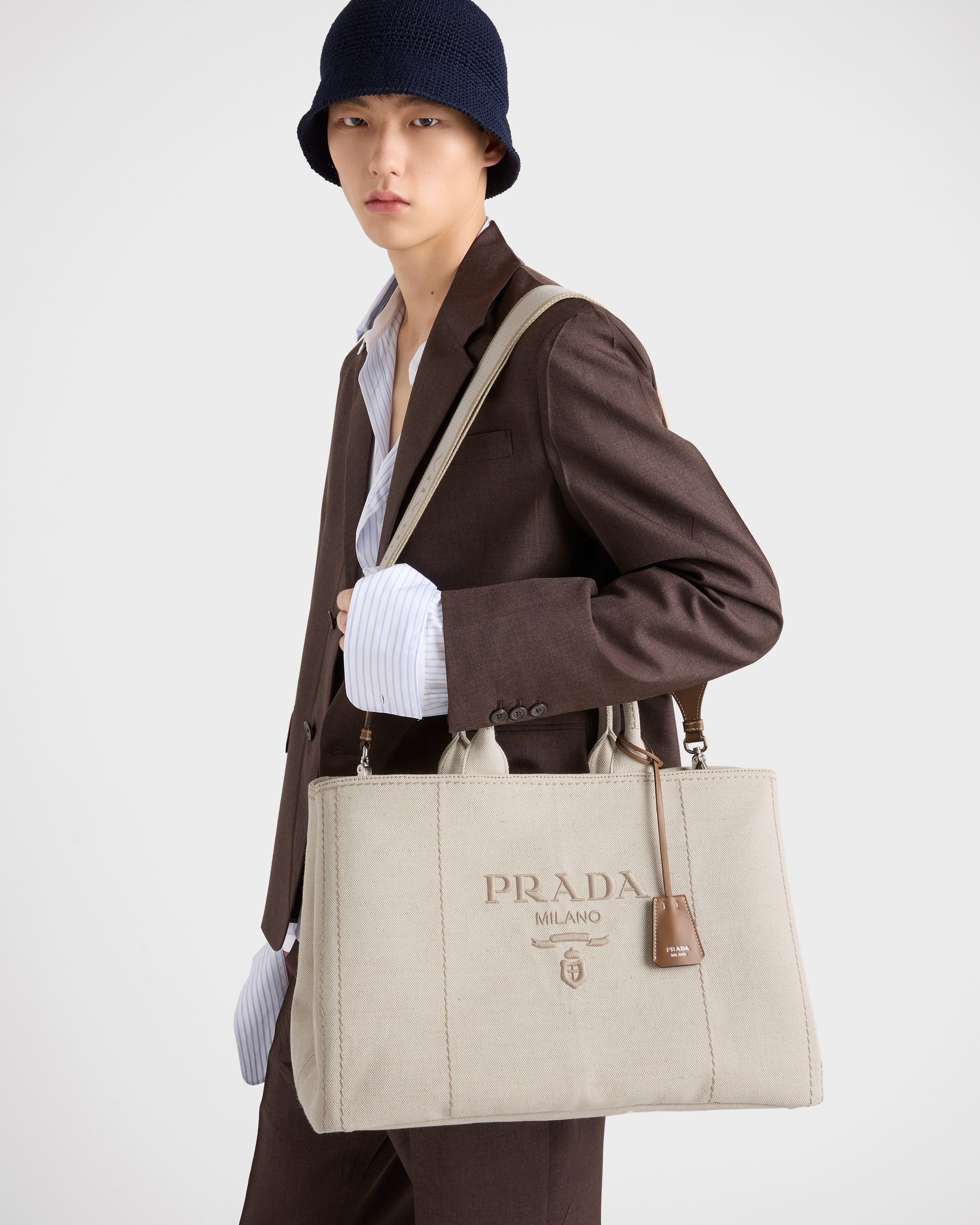 Prada Jardinière extra large linen blend tote bag Natural