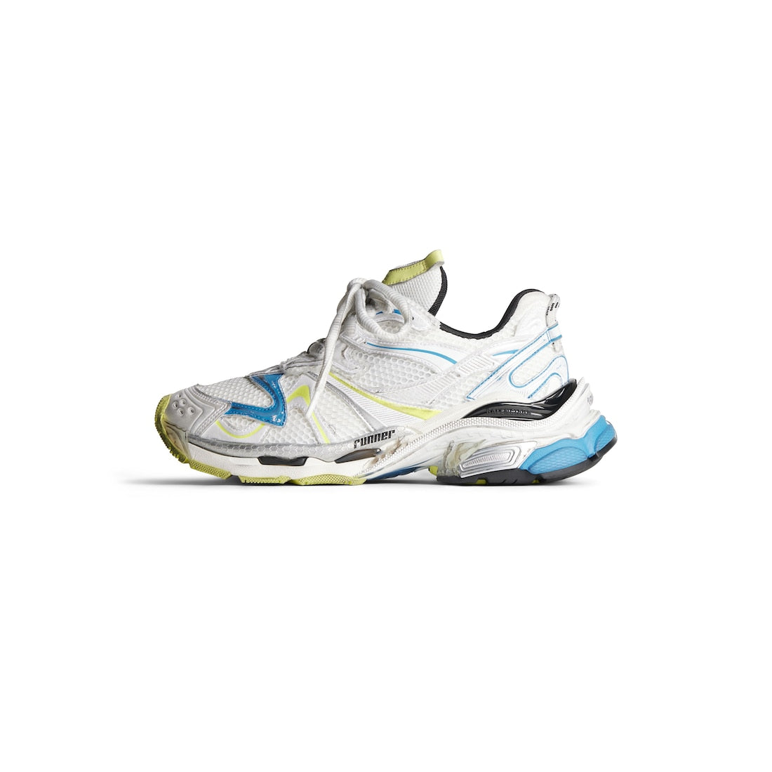Runner 2.0 Sneaker in white, yellow and blue mesh and polyurethane