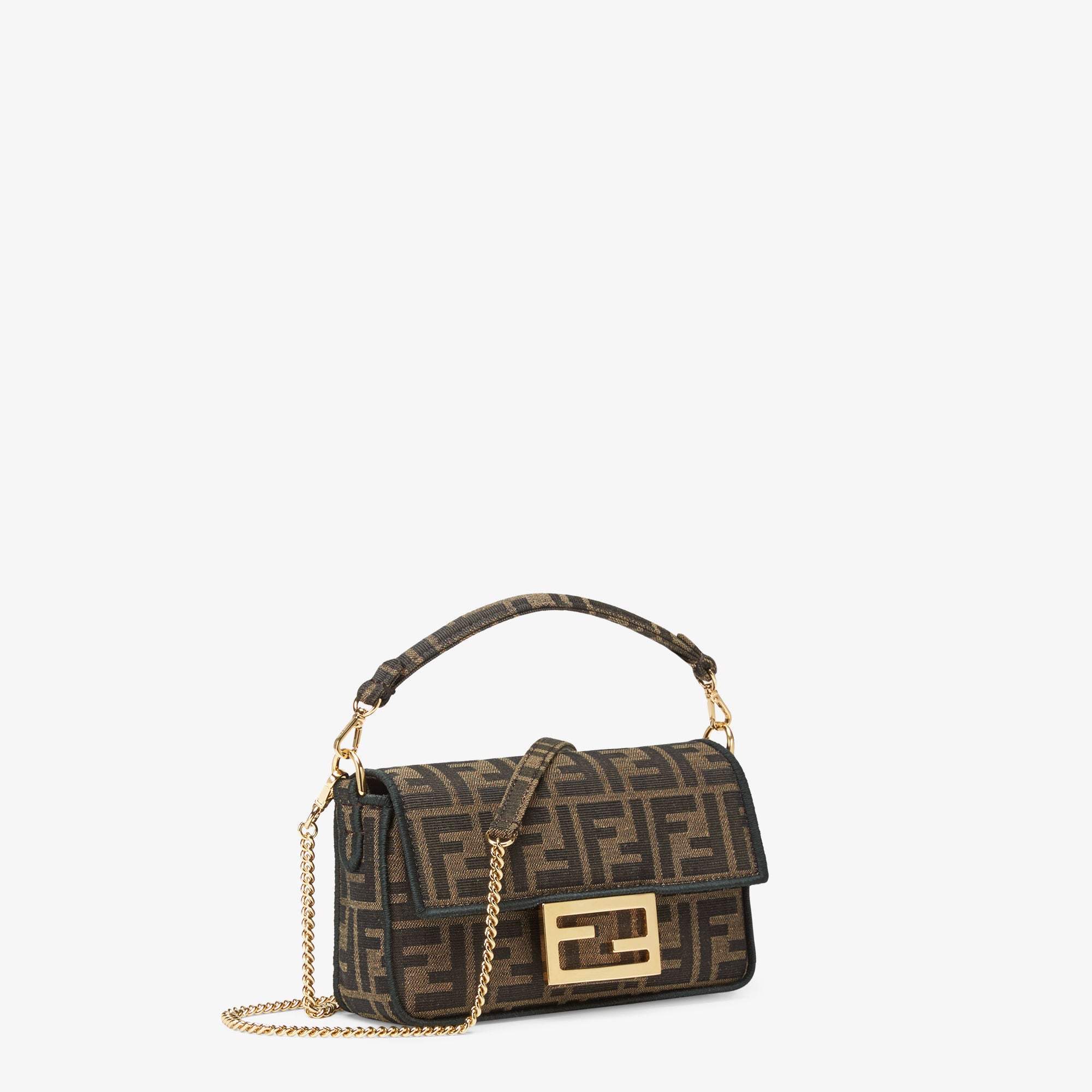 Baguette Mini Brown FF jacquard fabric bag