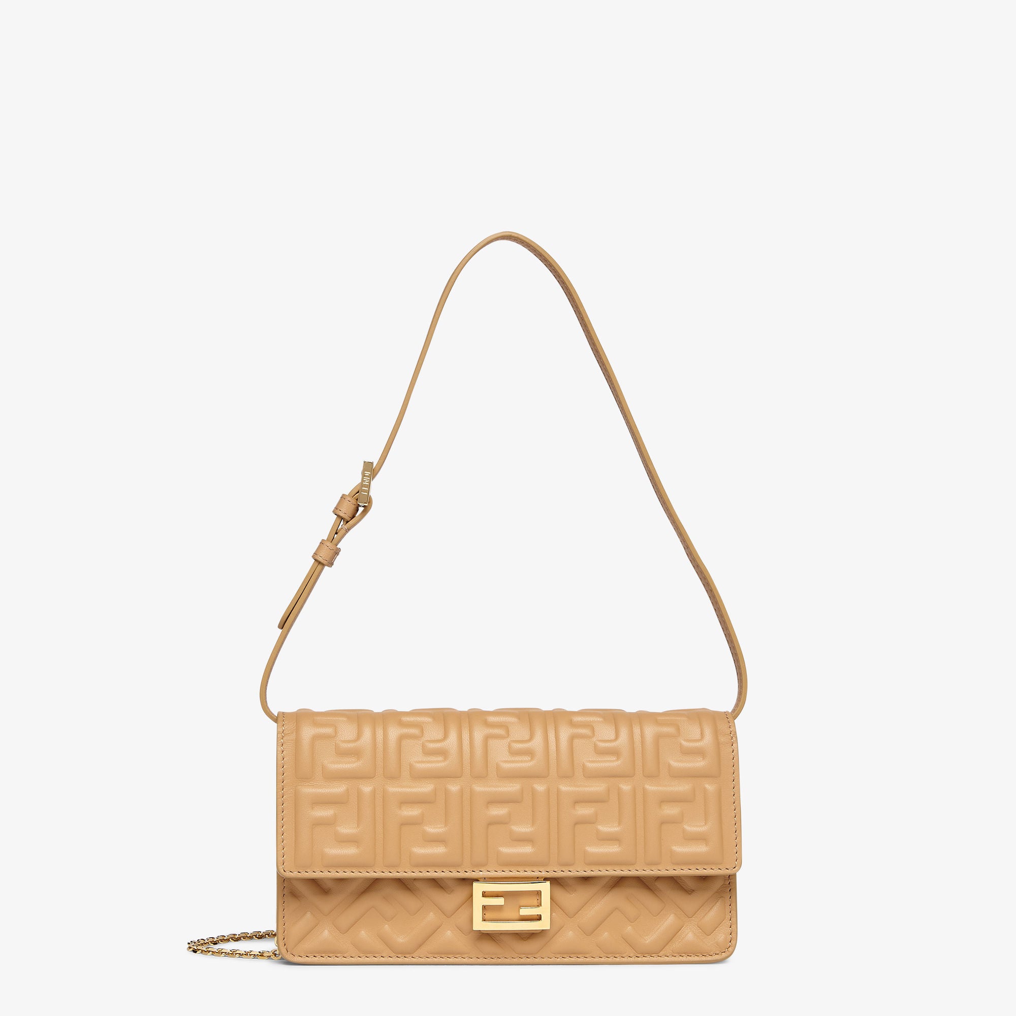 Wallet On Chain Baguette Light brown nappa leather wallet with FF motif