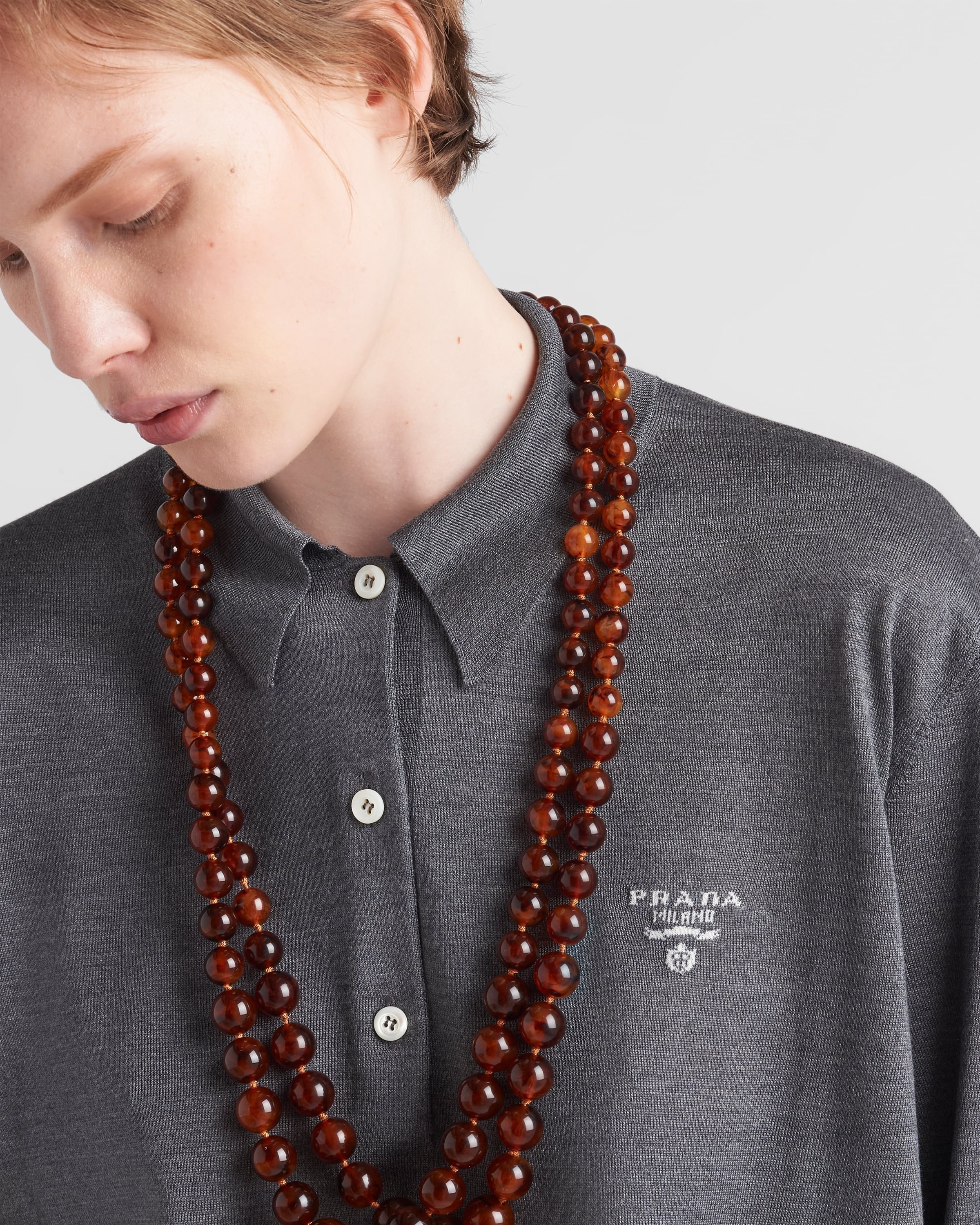 Long-sleeved silk polo shirt Slate Gray