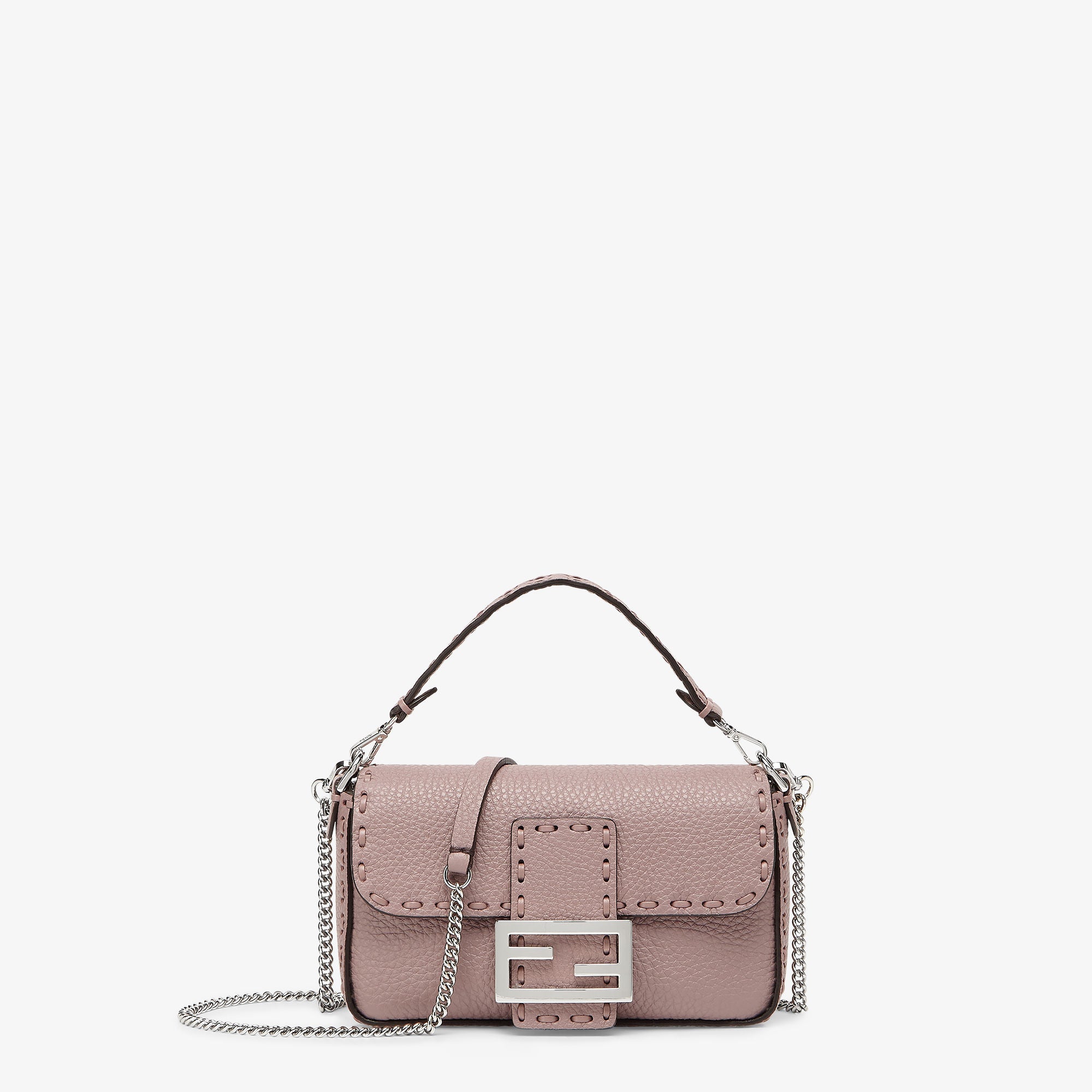 Baguette Mini Mauve pink Selleria bag with 309 hand-sewn topstitches