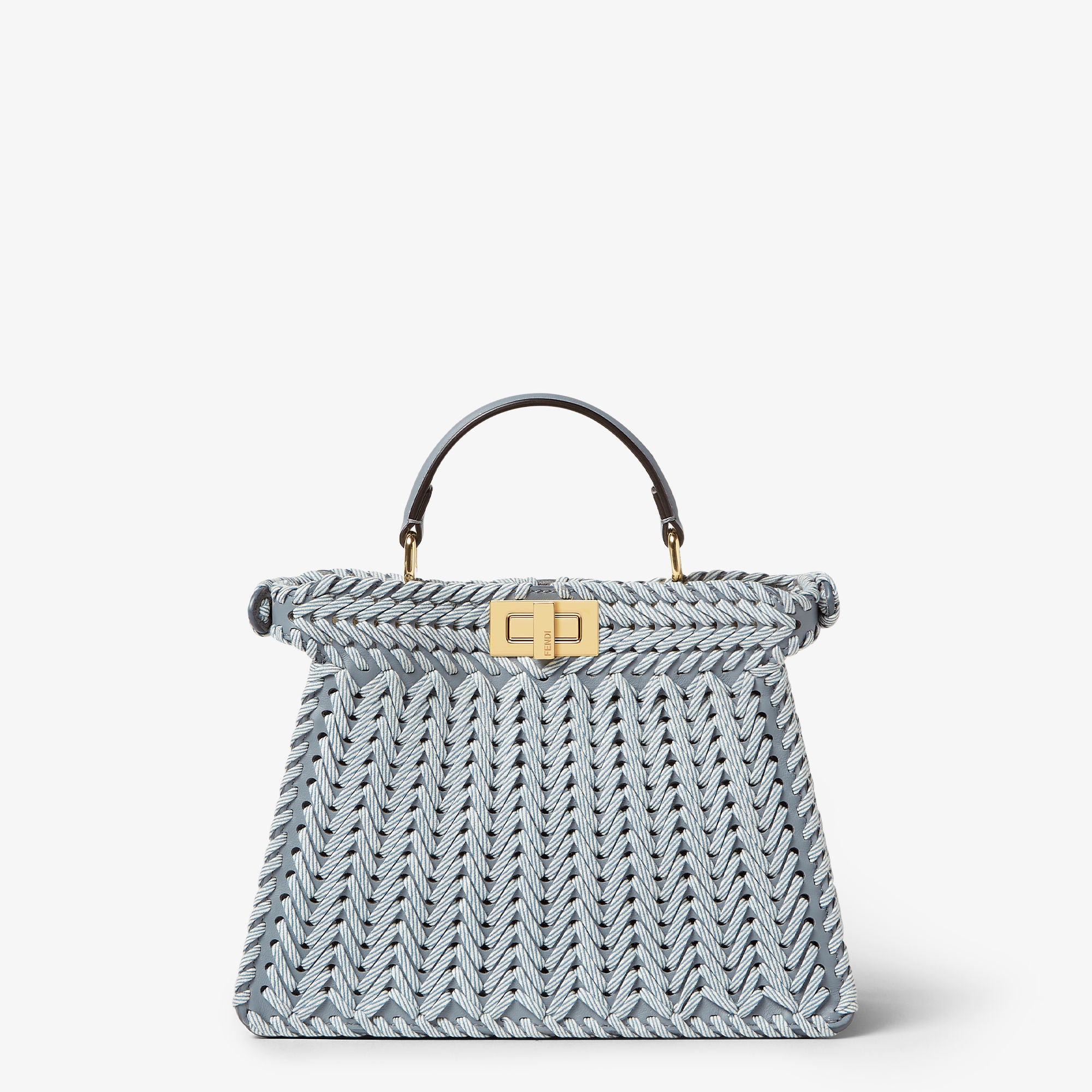 Peekaboo ISeeU Small Blue jacquard interlaced leather bag