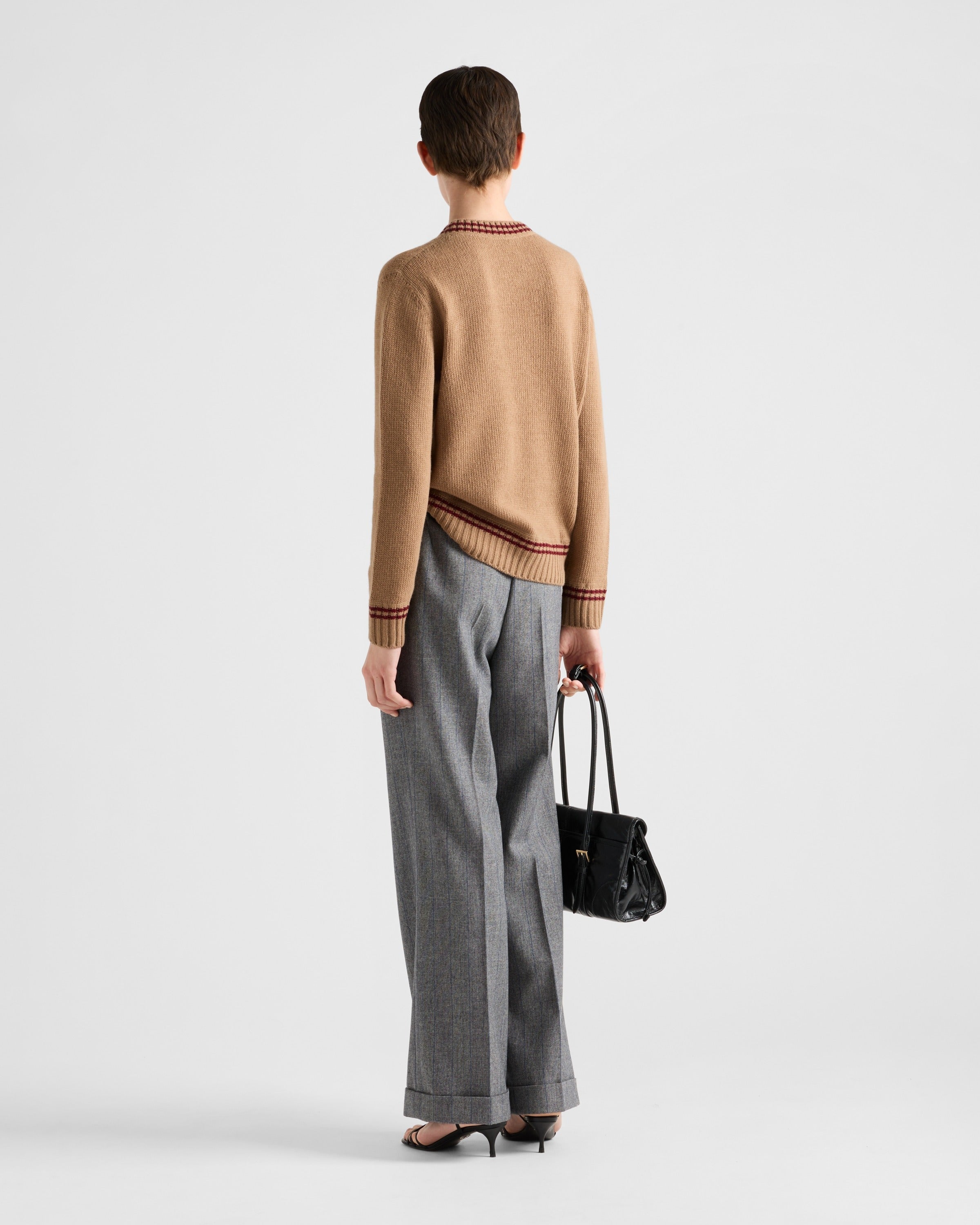 Wool and cashmere crew-neck sweater Camel/Amaranth