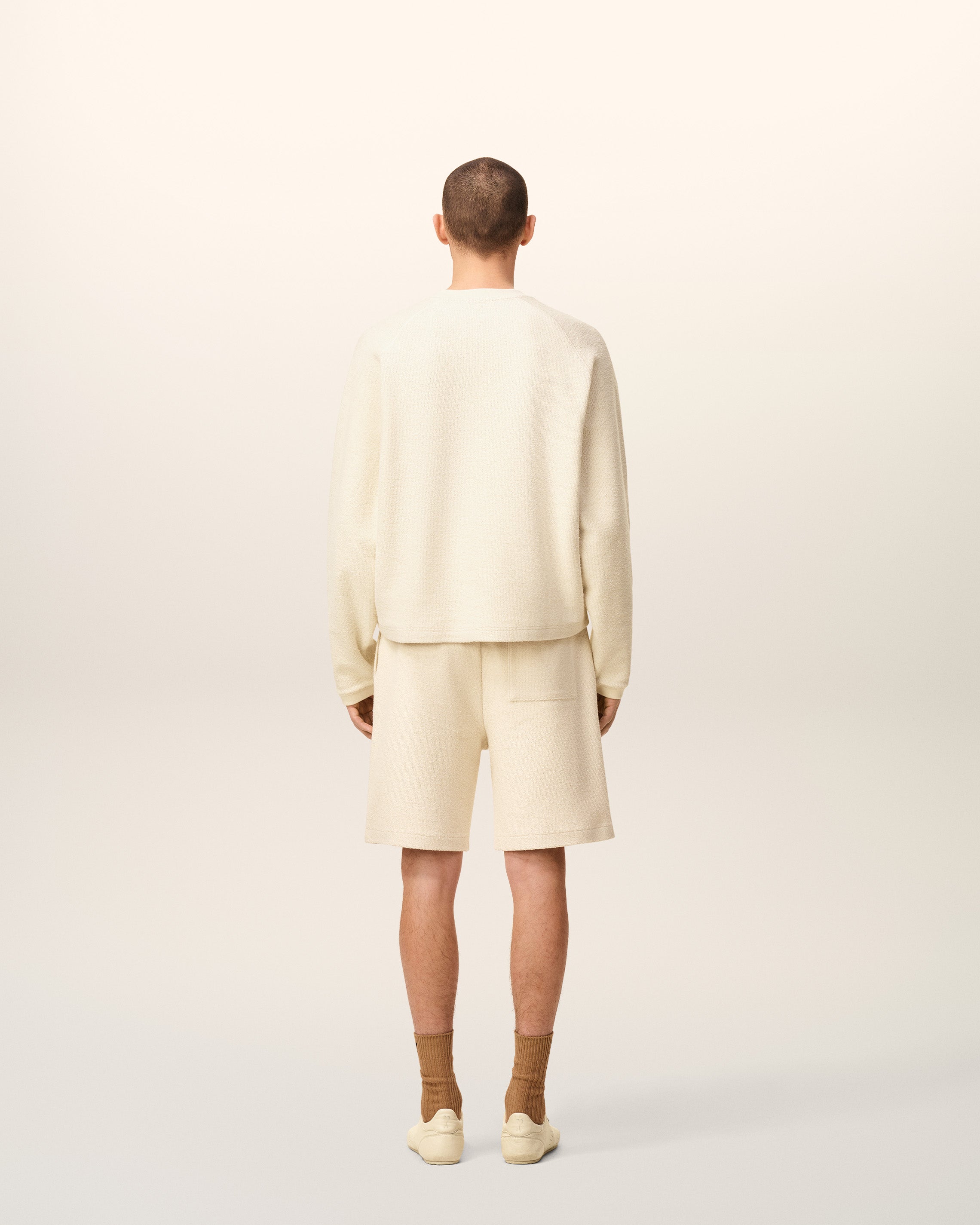 White Leather Raglan Sleeved Crewneck Sweatshirt IVORY