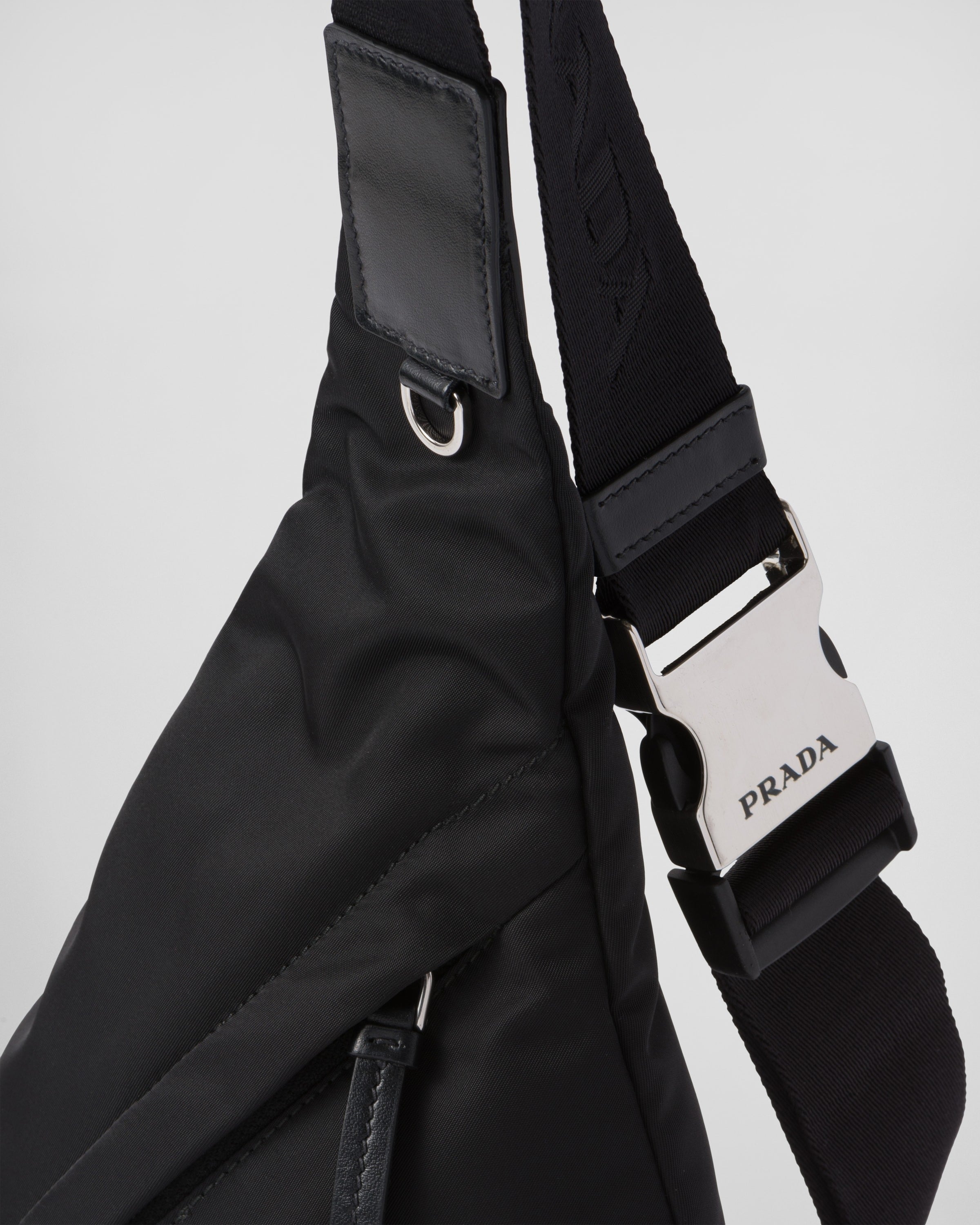 Re-Nylon and leather backpack Black